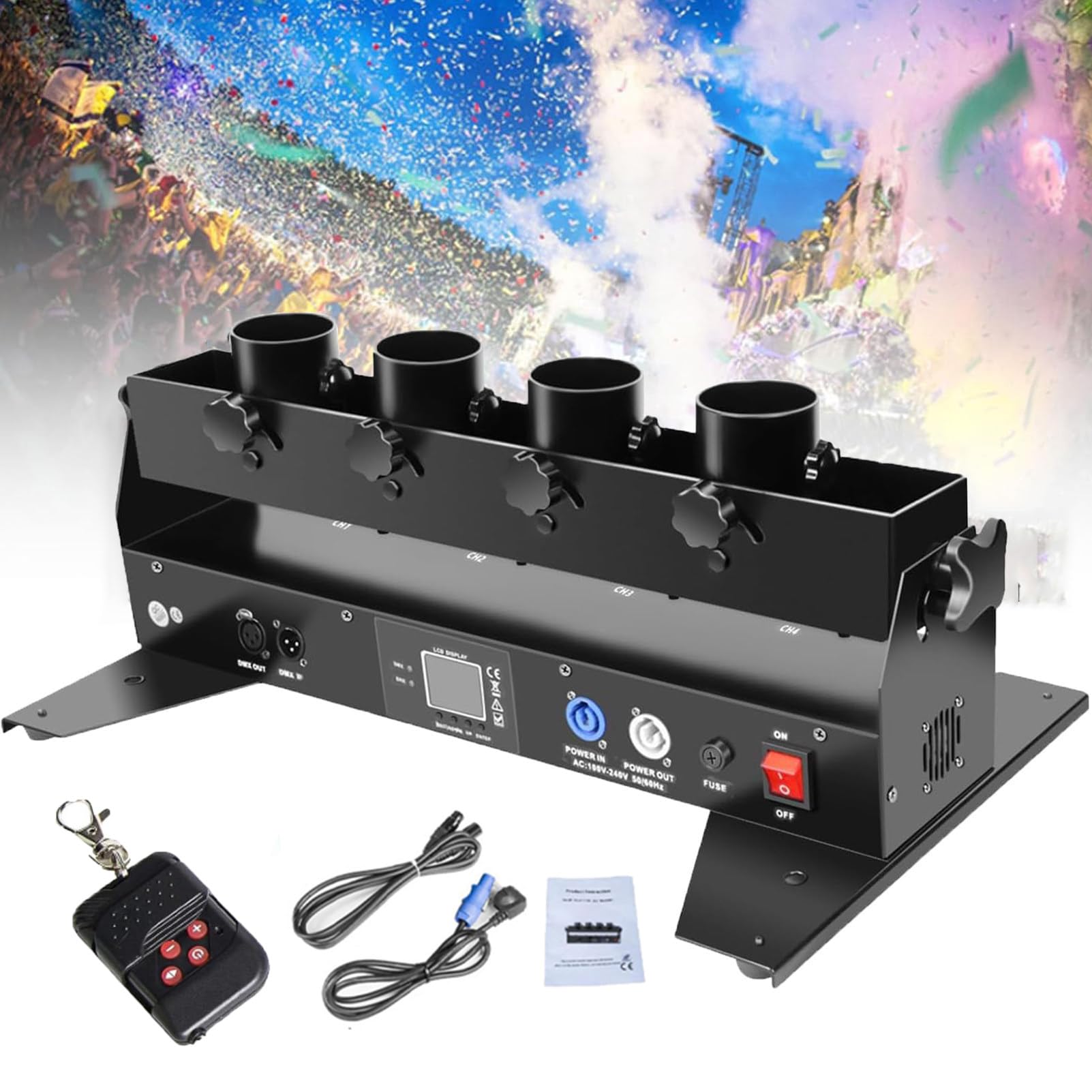Whfklca Multicolor 4 Head Confetti Launcher Cannon, Spray Distance: 8-10 Meters