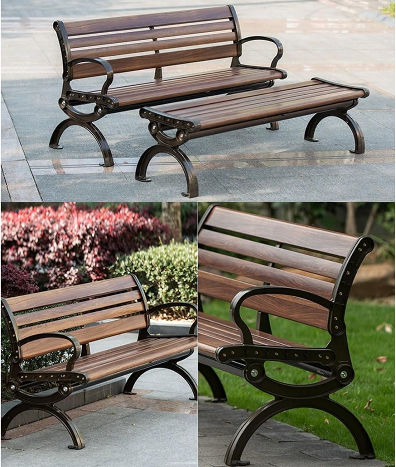 Outdoor Metal Bench, All-Weather Outdoor Bench, Selected Metal Material, Waterproof and Sunscreen, Load-Bearing Up to 800 Pounds, Suitable for Patio, Garden Etc(Without backrest,150cm/59i
