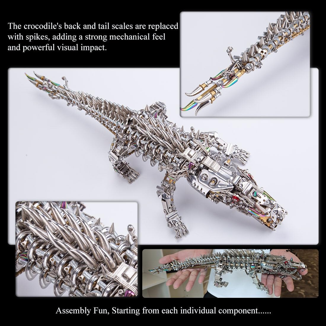 Peiro Puzzle in metallo 3D, con coccodrillo 3D, set di puzzle 3D, 1500 pezzi, set di puzzle a coccodrillo, set di puzzle 3D, in metallo, per adulti e bambini, argento