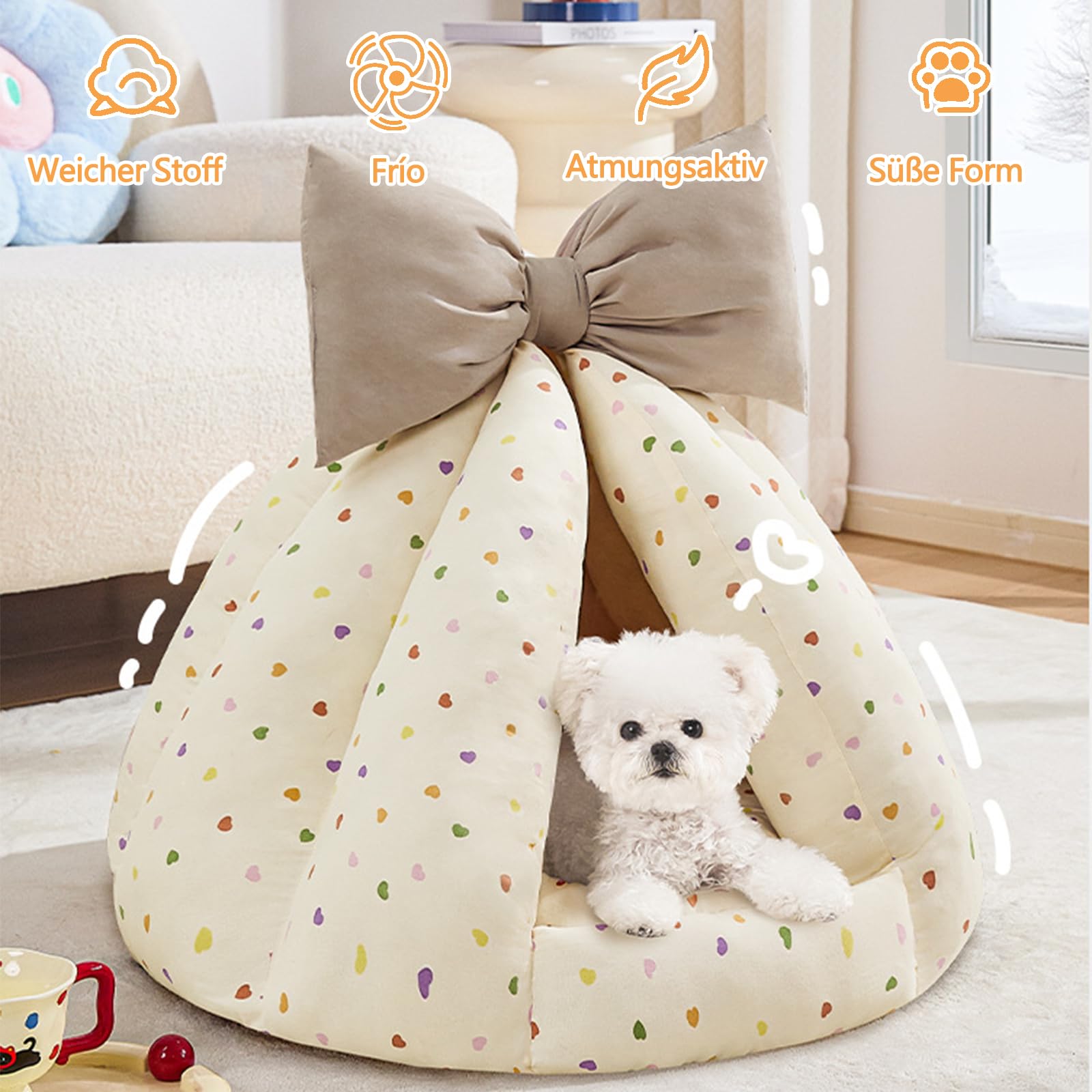 Galatée Ganzjahres-Katzen- Und Hundebett, Gefüllt Mit Pp-Baumwolle, Geräumig Und Weich, Formstabil, Separates Bett Und Matte, Rutschfestes Und Feuchtigkeitsbeständiges Haustierbett（L,Beige）