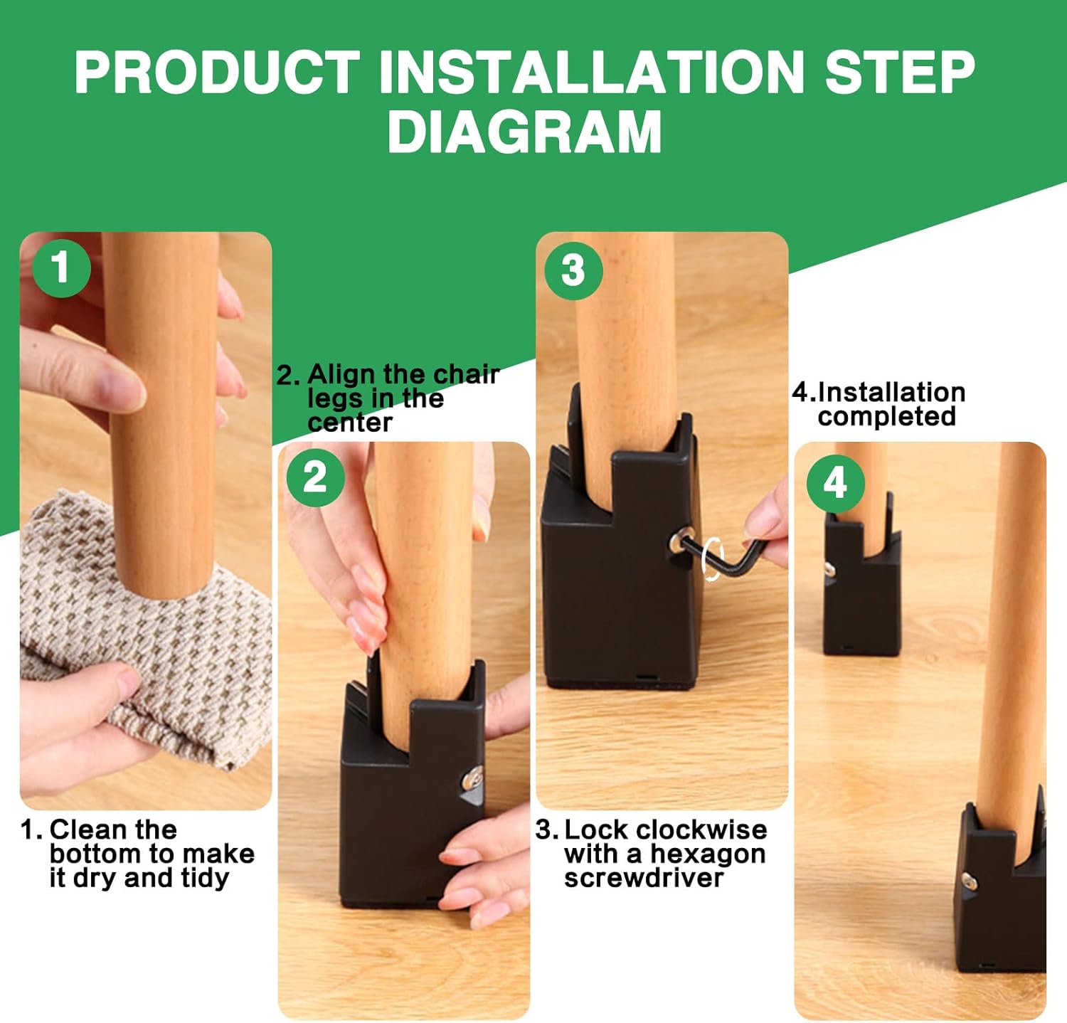 4Pcs Adjustable Furniture Risers with Screw Clamp, Sturdy Desk Risers for Desk Legs, Bed Risers Heavy Duty, Table Risers for Chair Frame Width from 0.8-1.6in, Supports 4409lbs (3In)