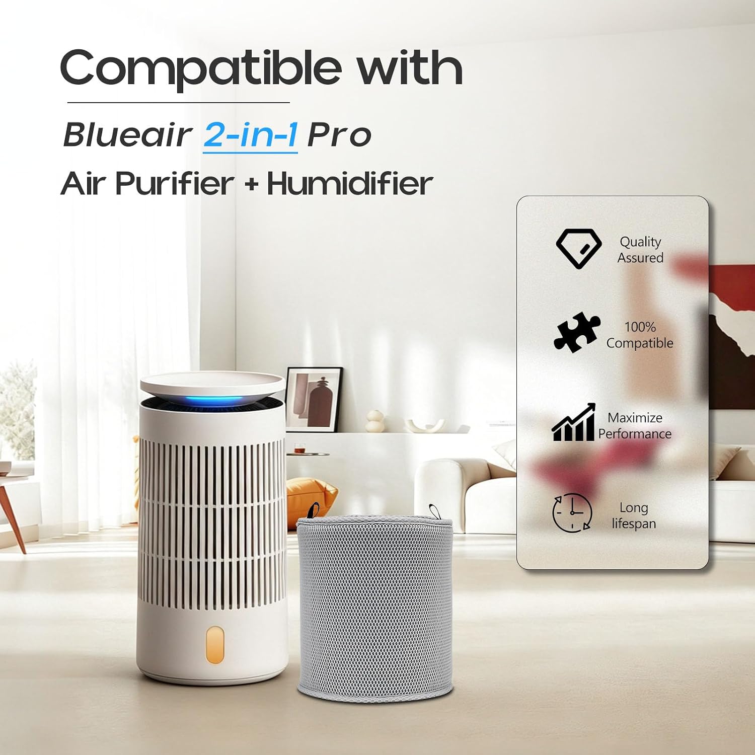 2 in1 Pro Wick Filter Compatible with Blueair 2-in-1 Pro Air Purifier & Humidifier, 2 Pack