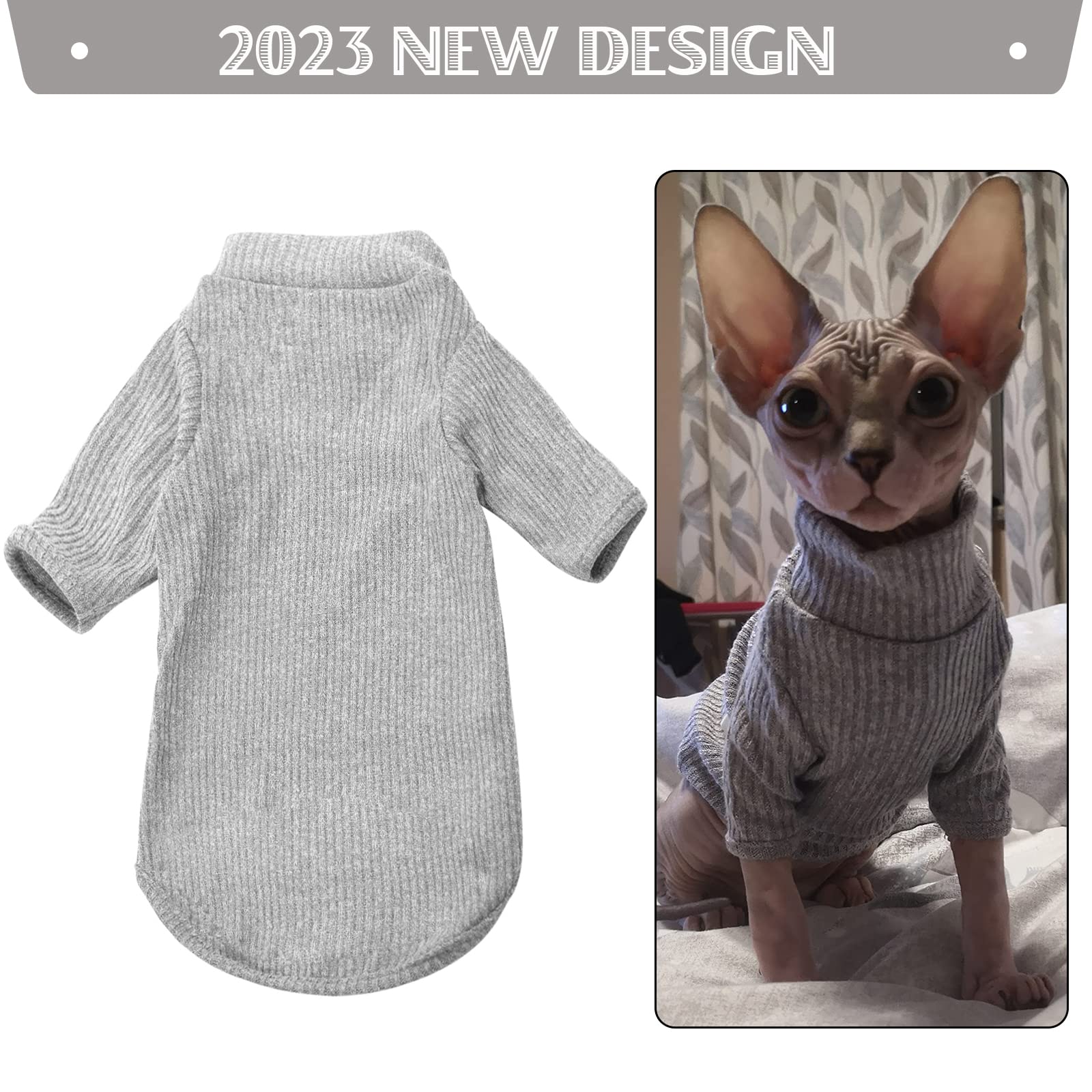 DENTRUN Sphynx Cat Clothes Hairless Cat Outfit Kitten Jumper Breathable Cat Onesie Turtleneck Sweater Adorable Cat Clothing Vest Pajamas Jumpsuit - Image 2