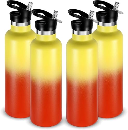 Miniatura 16 de Neihepal Botellas de agua de acero inoxidable plateadas, botella de viaje de doble pared aislada al vacío de 24 onzas con tapa de popote a prueba de