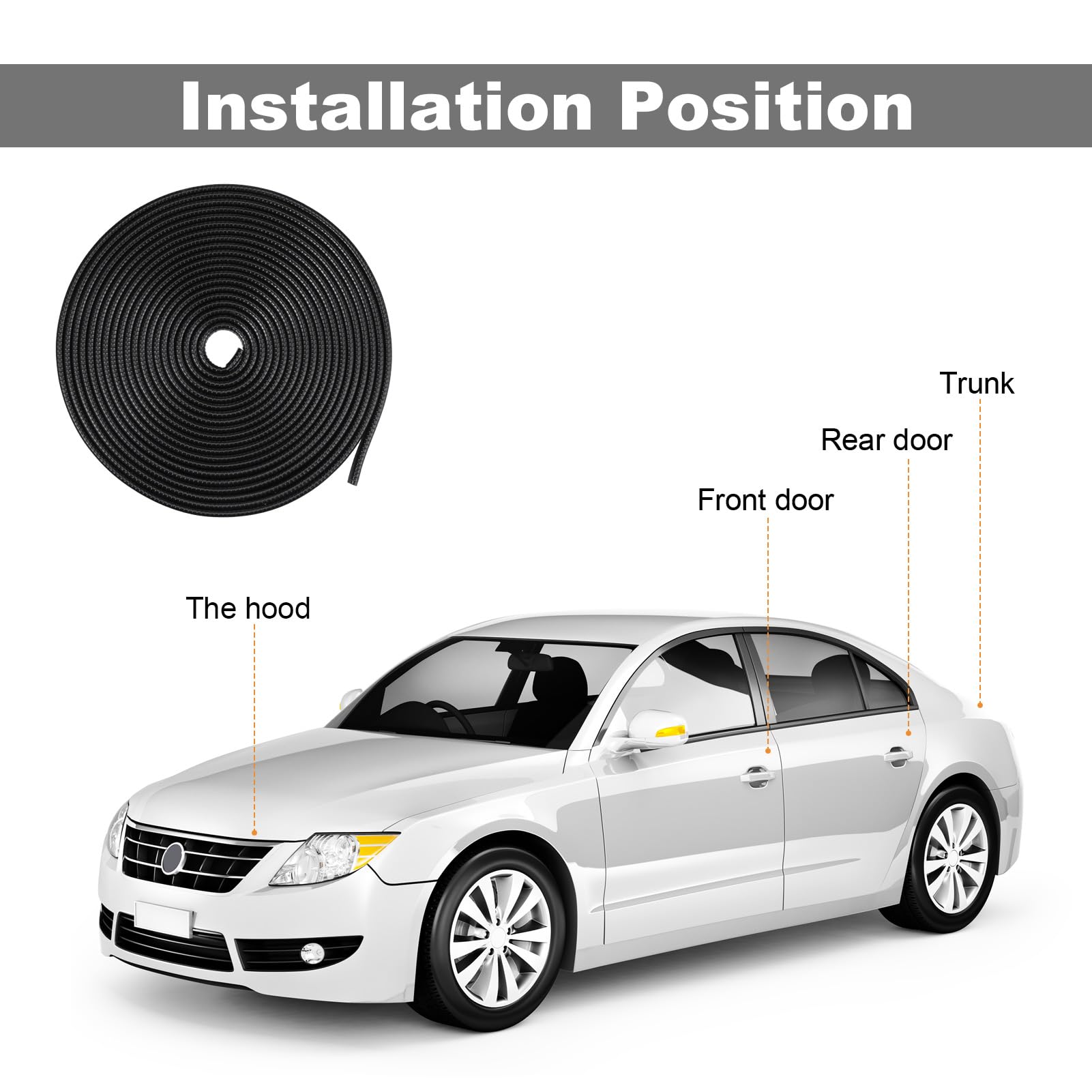 Protection Portière Voiture 10M Zocipro - Bande Caoutchouc U Sans Colle, Anti-Rayures Noire Universelle