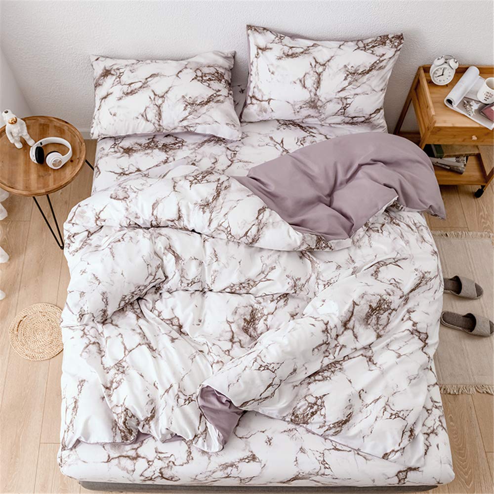 Treer Boys Brown Marble Duvet Cover Set Marble Bedding Set With Zipper Closure Quilt Case And 1/2 Pillowcases, Nordic Style Single Double King Size Microfiber Nordic Style Soft Duvet Set (,220X240cm)