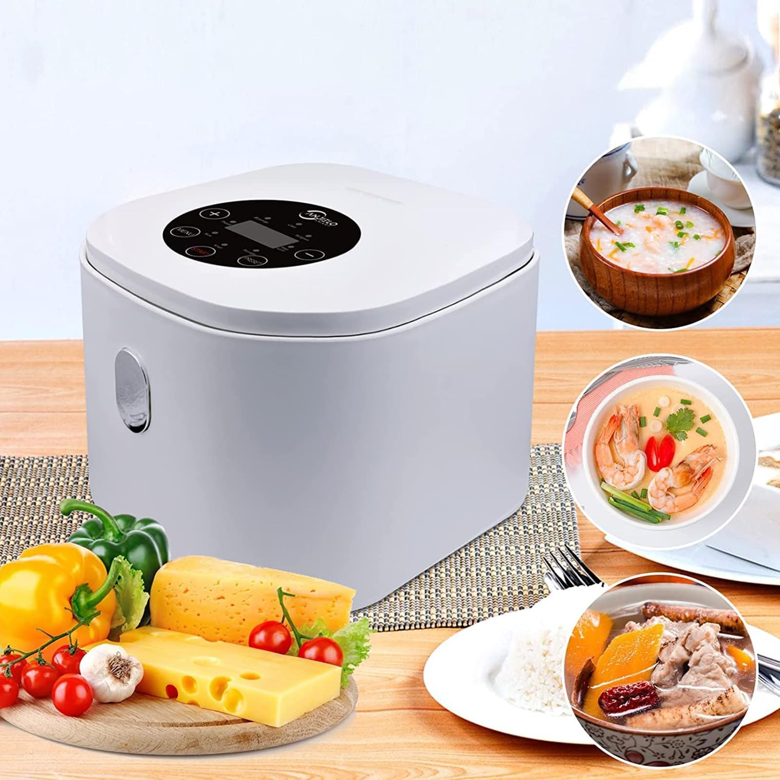 THEGA Cuociriso - Cuociriso E Funzione di Riscaldamento A Vapore (2,5 L) Rivestimento in Acciaio Inox 201, Cuociriso con Cestello per Cottura A Vapore, con Spatola E Misurino, per 1-4 Persone