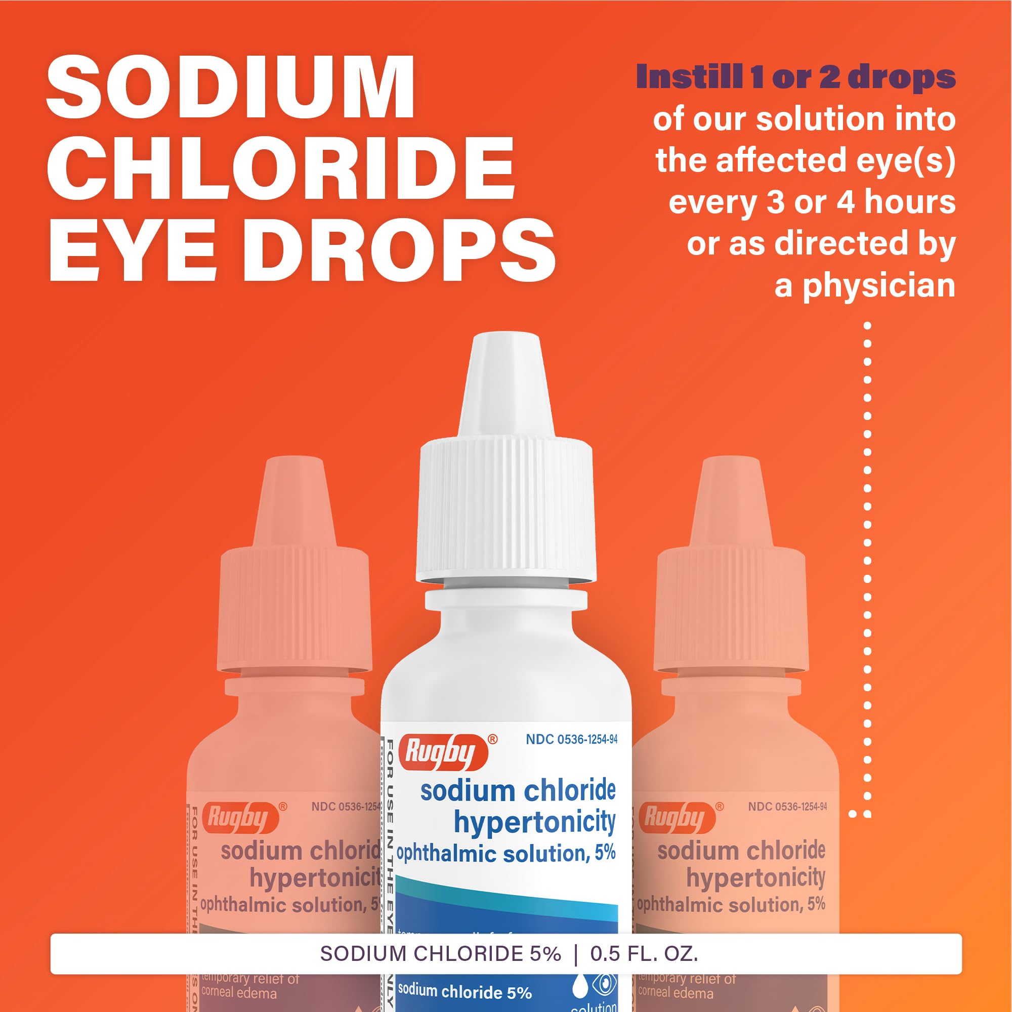 Rugby Sodium Chloride Hypertonicity Ophthalmic Eye Solution 5% - Sodium Chloride Eye Drops for Temporary Corneal Edema Symptom Support - Alcohol-Free - 0.5 Fl. Oz. (1-Pack) — Amazon image 4