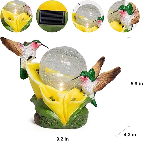Miniatura 2 de Estatua solar de colibrí de jardín, flor de colibrí, luces LED solares de orbe mágico para decoración de estatua al aire libre para patio, balcón,