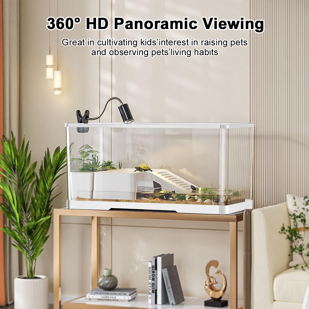 Turtle Tank, Turtle Aquarium with Basking Platform and Bottom Drainage, for Turtles, Crayfish, Crabs, Amphibians, Reptiles