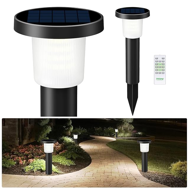 intelamp Solar Garden Lights Outdoor Waterproof 2 Pack Bright LED Solar Powered Patio Decor Lighting Outside with Remote