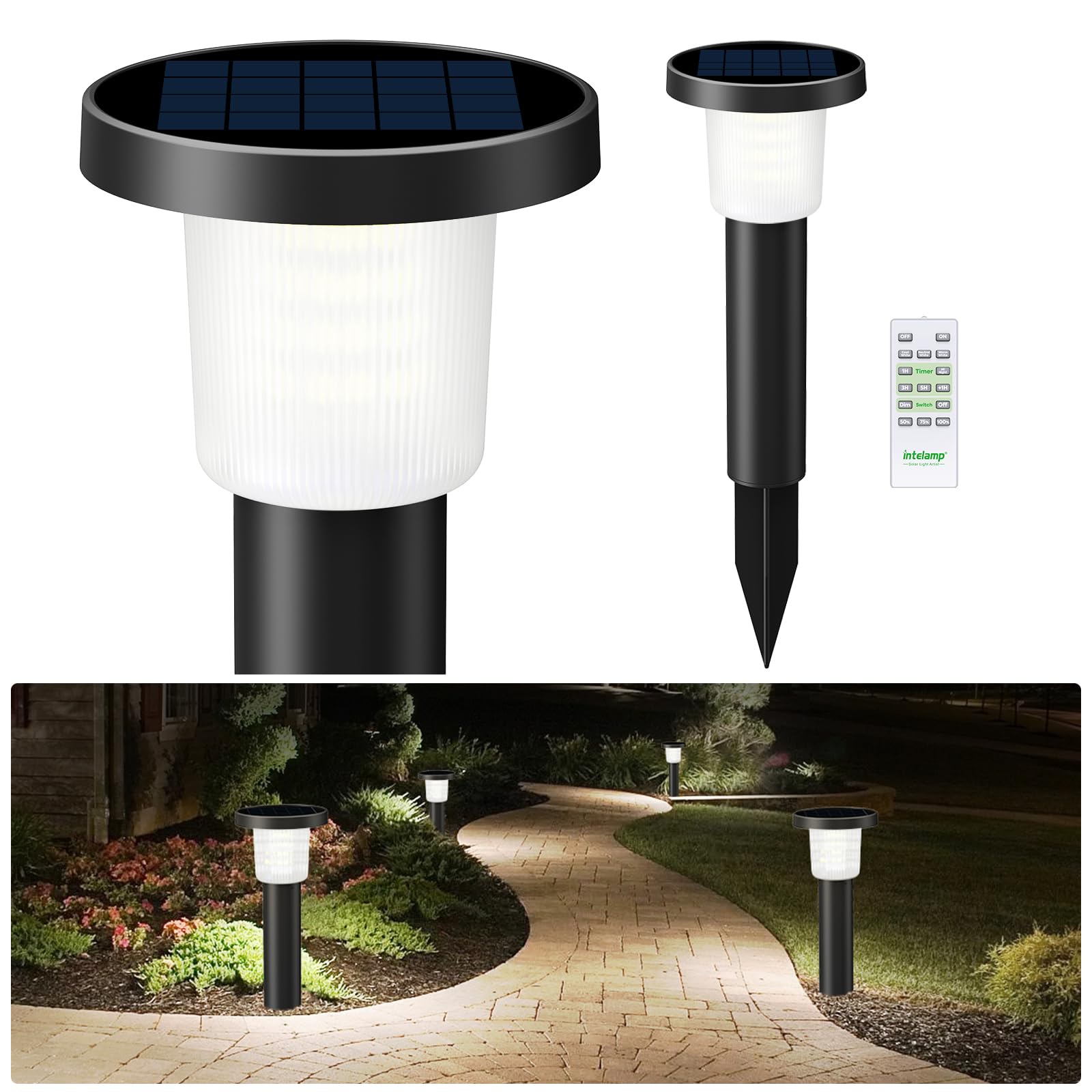 intelamp Solar Garden Lights Outdoor Waterproof 2 Pack Bright LED Solar Powered Patio Decor Lighting Outside with Remote
