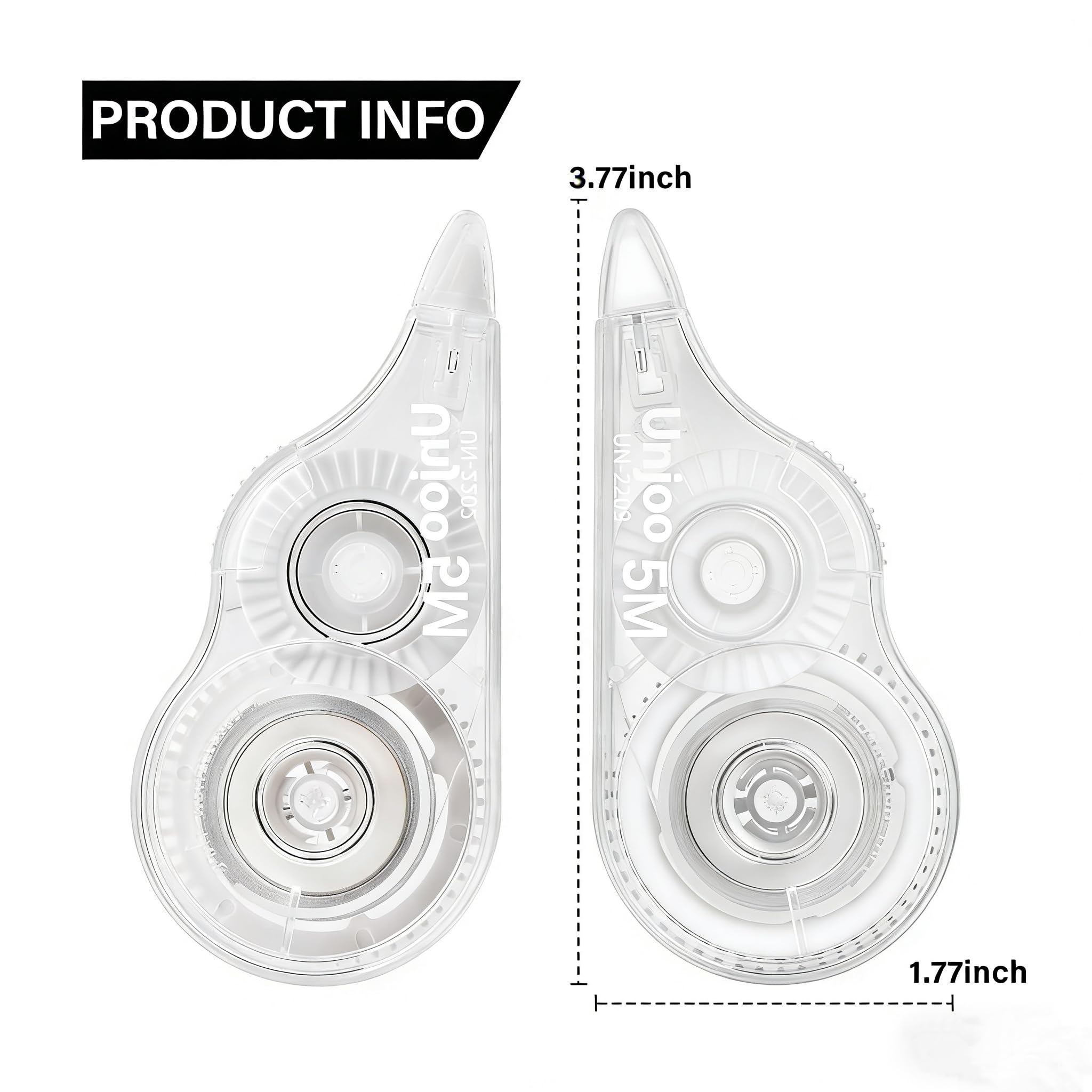 Unjoo Cinta correctora blanca, limpieza rápida y fácil de usar, cinta resistente al desgarro, para suministros escolares, oficina (paquete de 12 unidades, blanco, 5 m/196, ancho de la cinta 0.2