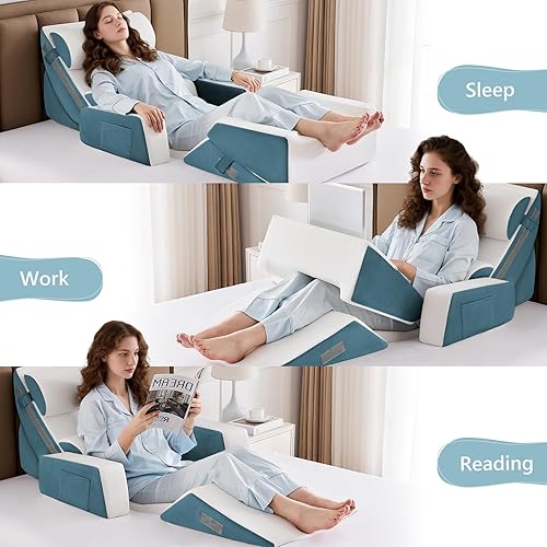 Miniatura 9 de Juego de 9 almohadas de cuña para recuperación después de la cirugía, almohada de cuello de espuma viscoelástica ajustable, almohada de espuma para