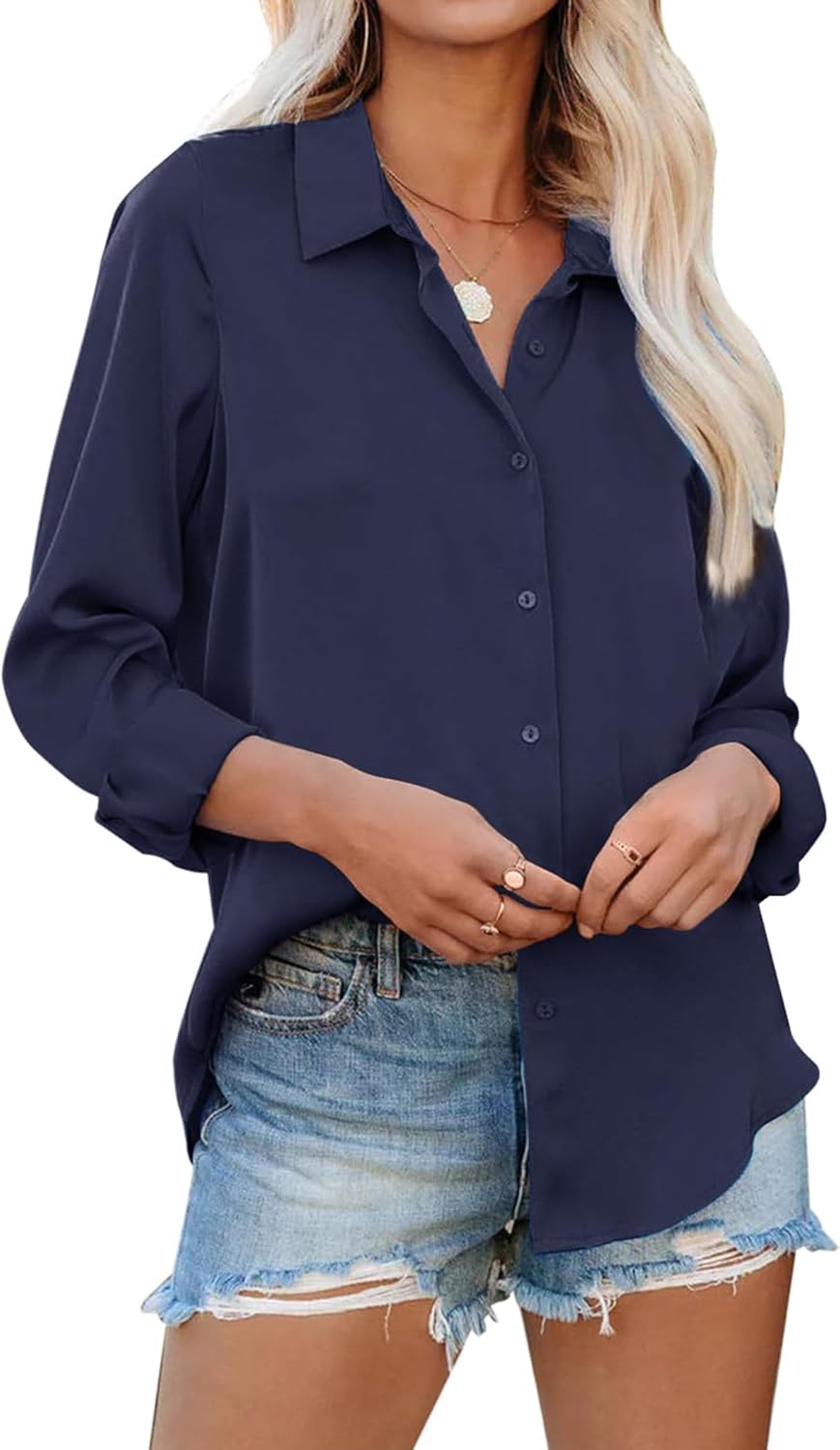 SEMARO Womens Casual Wrinkle-Free Button Down Shirts Long Sleeve Solid Blouse Office Tunic Tops - Image 2