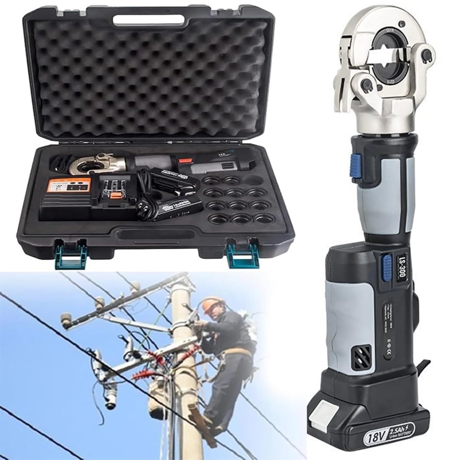 Hydraulic Crimpers Electrical Hydraulic Crimping Tool, High Performance Cable Terminal Crimper, Electrical Terminal Cable Tool Kit, Range 16-300Mm² red,cast Steel