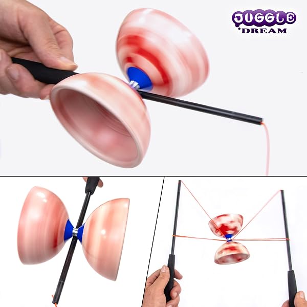Juggle Dream Jester Diábolo Set para Malabares - Diábolo con Eje Fijo con Palos de Fibra y Vídeo de Aprendizaje en Línea (Rojo/Blanco) - 2