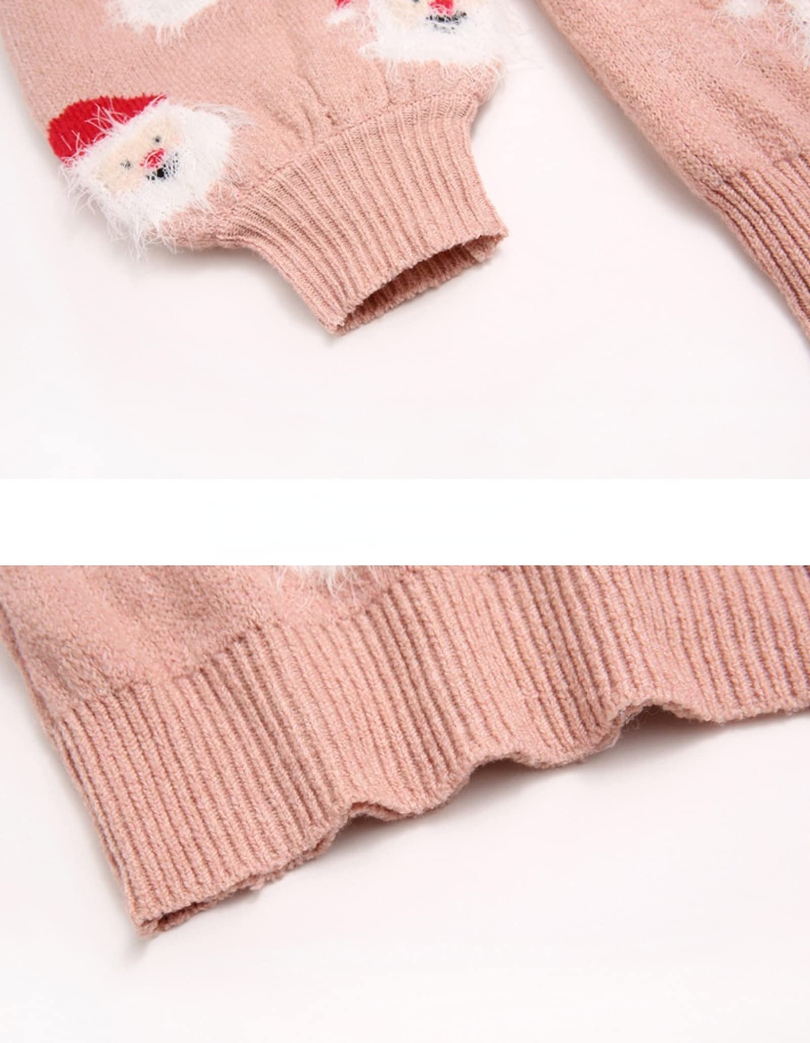 Pull de Noël pour femme en tricot rose Père Noël drôle Kawaii mignon à manches longues pull automne hiver, rose, Taille L