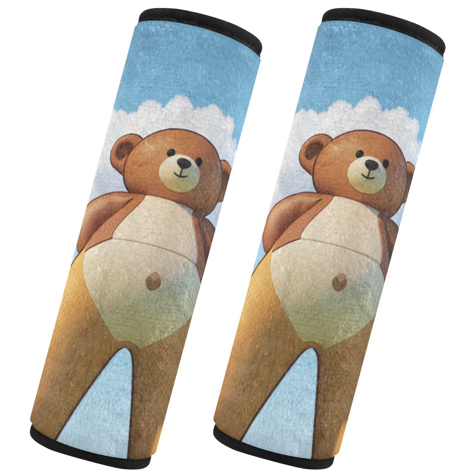 EtherSpher Cartoon Cute Brown Teddy Bear Belt Strap Cover, Stop seat Belt Cutting into Neck, seat Belt Cover for car for Auto Bag Truck funda para cinturón de carro 2 Pack