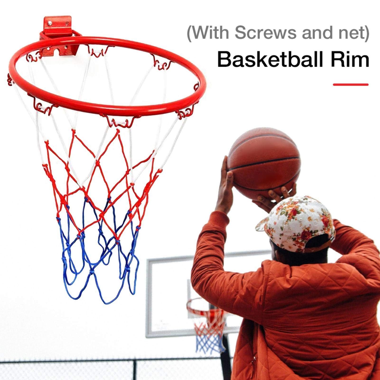 Basketballkorb Wandmontage, Basketballring für Kinder mit Netzschraube, Basketball Korb für Drinnen und Draußen, Durchmesser 32 cm, Metall