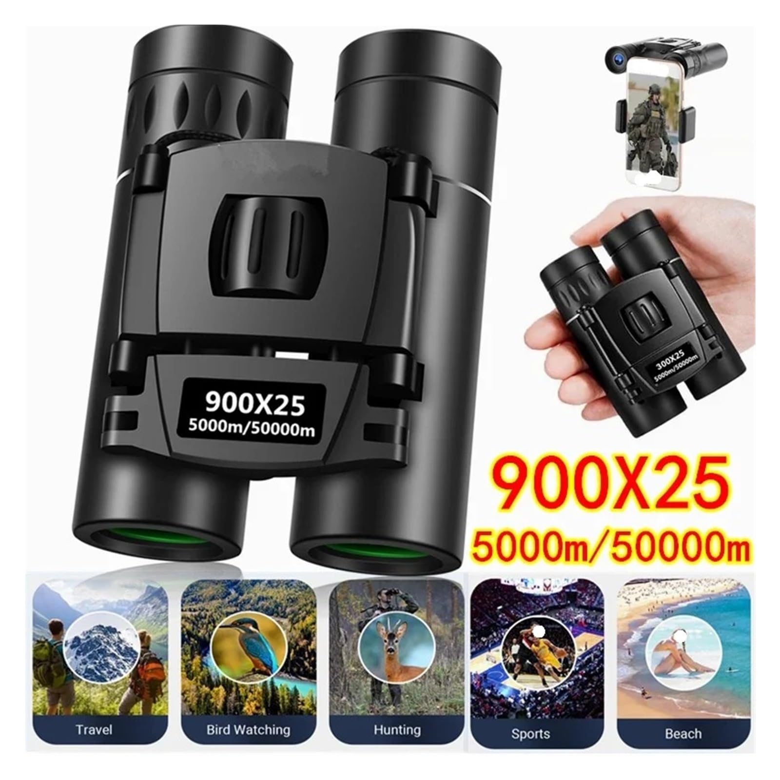 Telescopio Portatile, Telescopio Binocolo Portatile con Zoom HD 900X25, Compatto for Caccia, Campeggio E Viaggi All'aperto per Birdwatching(900x25-Set)