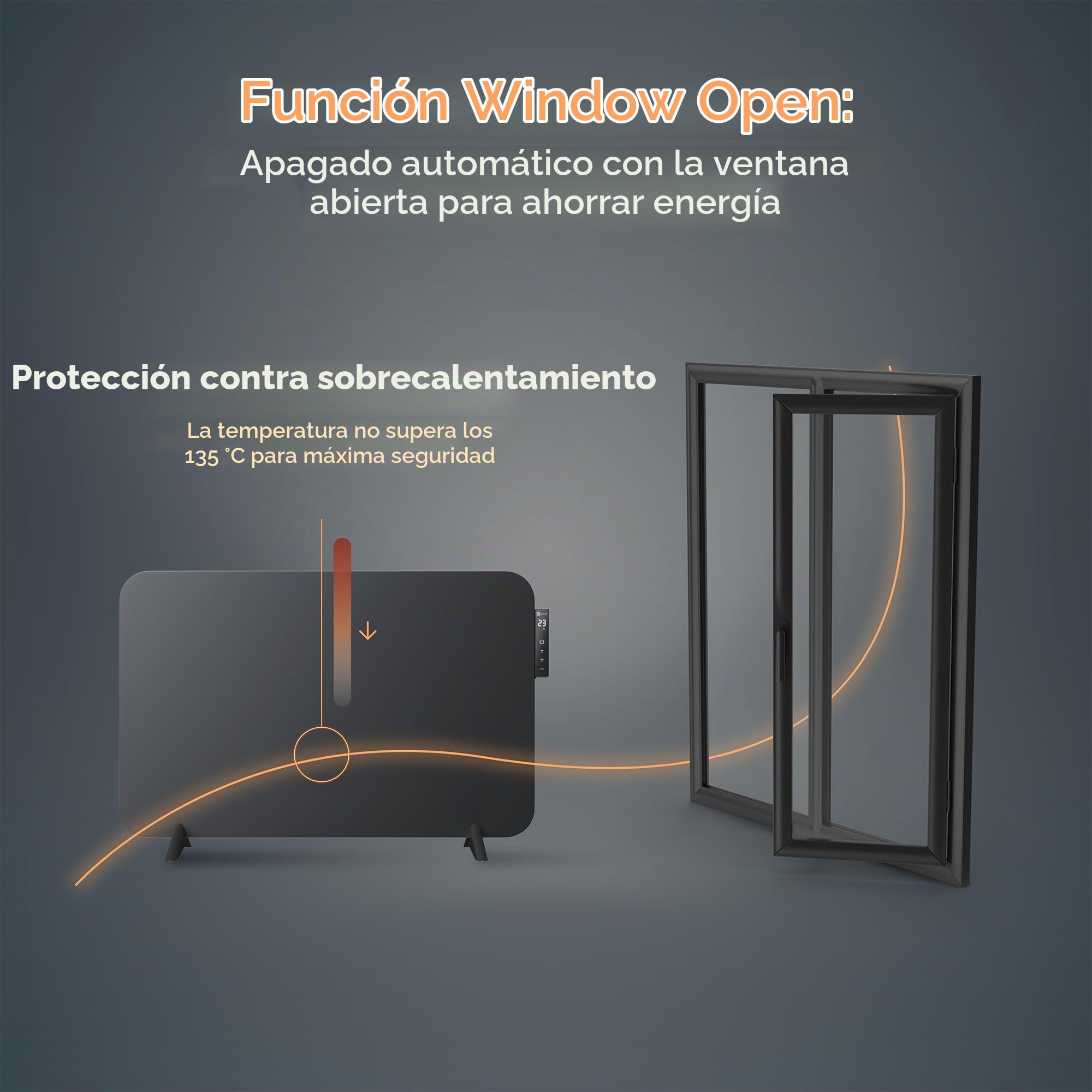 BR Bringer calefactor eléctrico por infrarrojos 450 vatios con termostato inteligente y mando a distancia, WIFI y app - para montaje en pared o uso móvil, ahorro de energía (negro)
