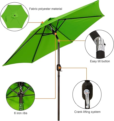 Miniatura 93 de Blissun Sombrilla de patio de 7.5 pies, sombrilla de patio, sombrilla de mercado al aire libre con botón de inclinación y manivela (bronceado)