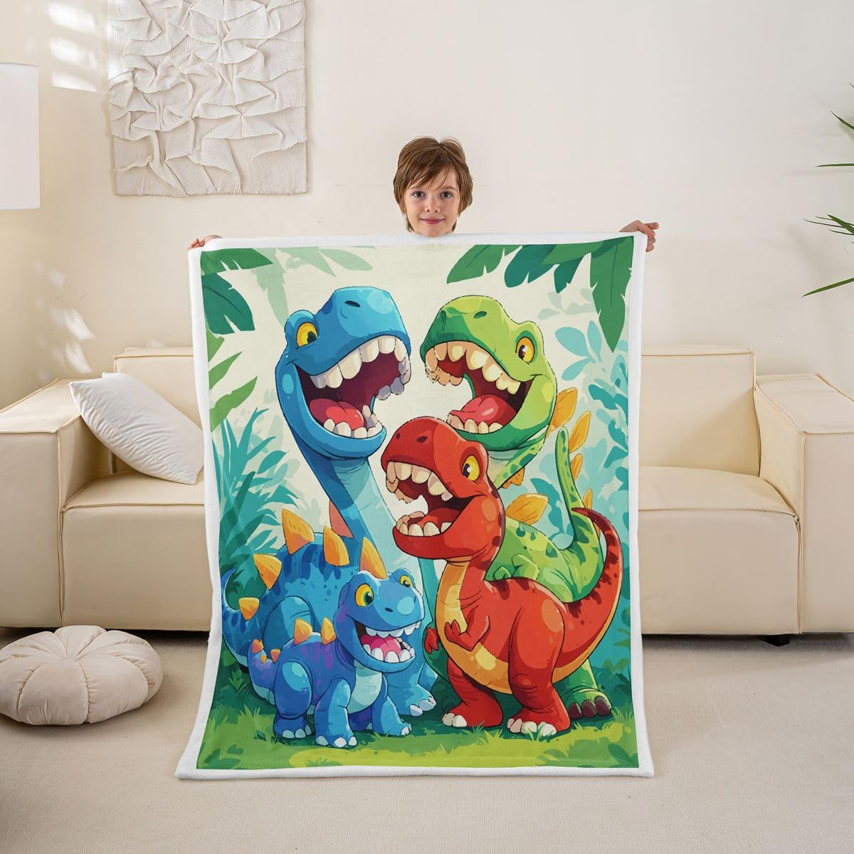 Couverture polaire dino 150x200cm plaid canape animaux sauvages Homewish