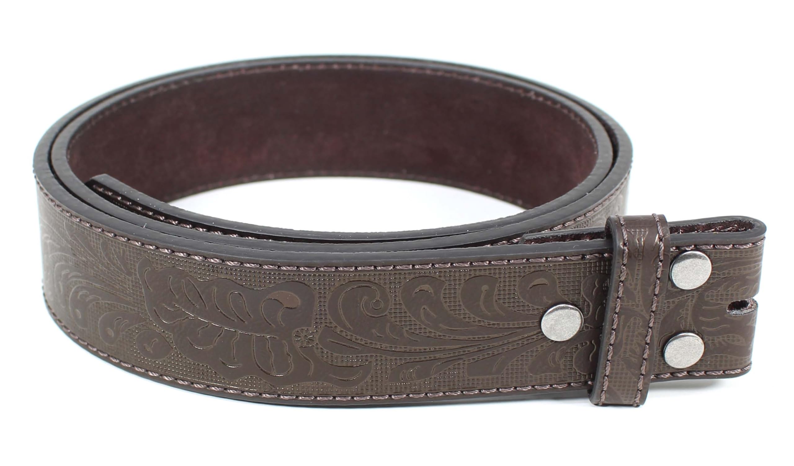 BC Belts Leather Belt Strap with Embossed Western Scrollwork 1.5" Wide with Snaps
