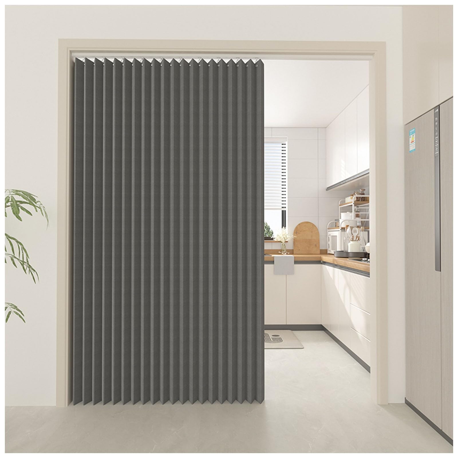 Rideaux de Porte de Style Accordéon pour Portes, Rideau Porte Entrée avec Bouton Magnétique Anti Froid et Chaleur, Rideau Separation de Piece pour Salon et Cuisine(Gris,80x200cm)