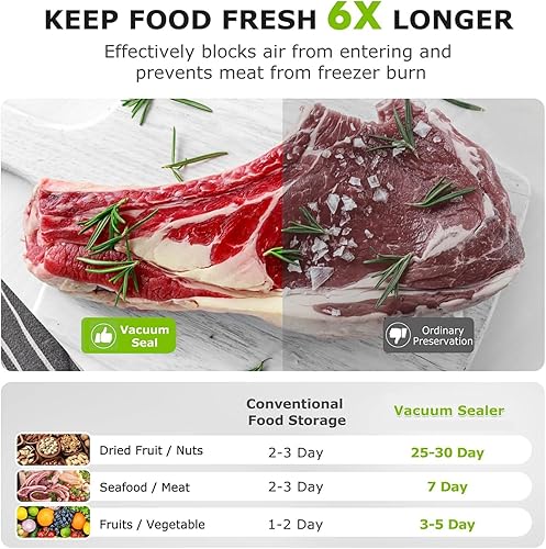 Miniatura 5 de FIRE HIVE Máquina selladora al vacío 5 en 1 para alimentos, potente succión de 75 KPa, tira de sellado de 11.8 pulgadas, limpieza con luz púrpura,