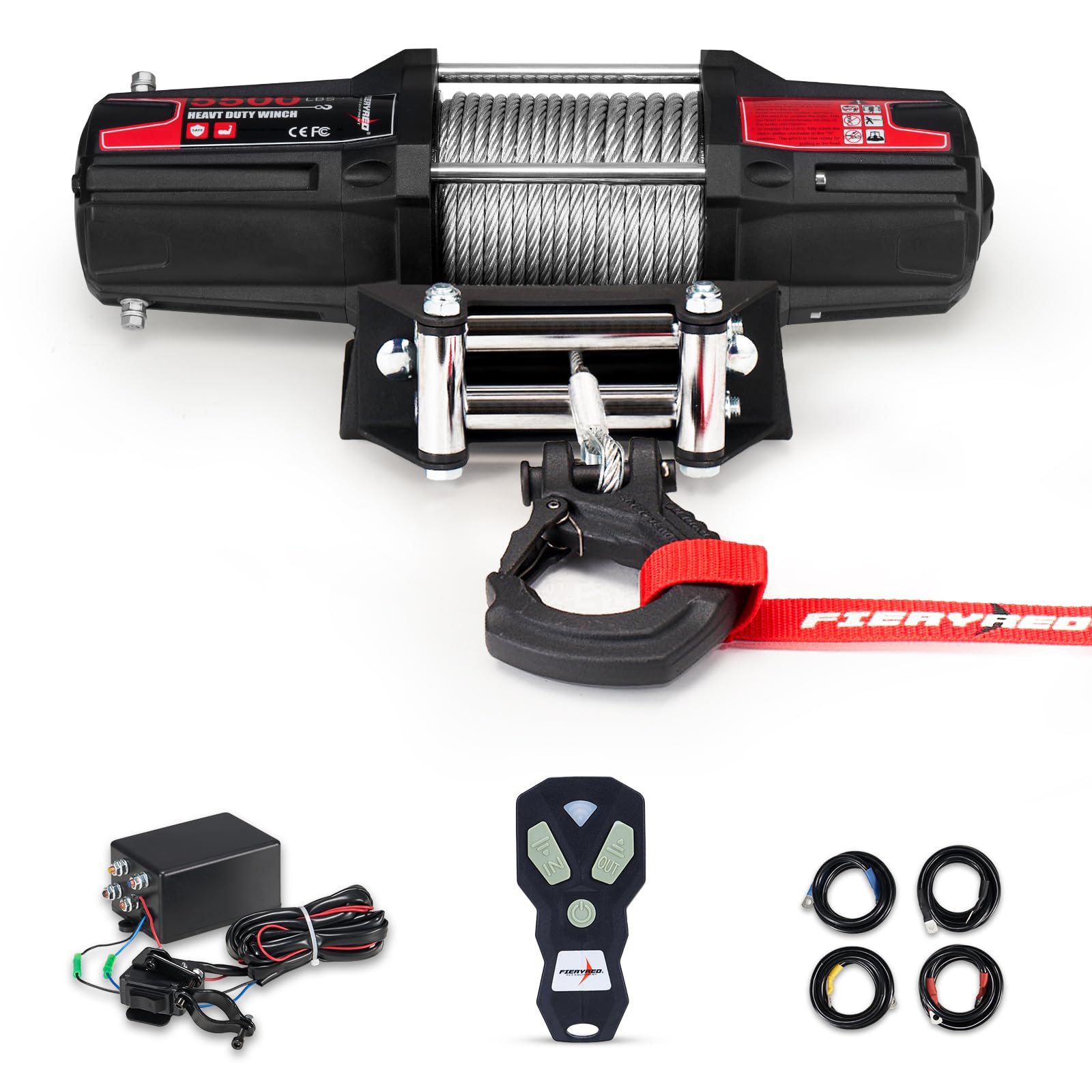 ATV/UTV Winch 12V 5500 lb Electric Winch with Steel Cable, with Wireless Remote Control Hawse Aluminium Fairlead & Mounting Bracket, Waterproof IP67