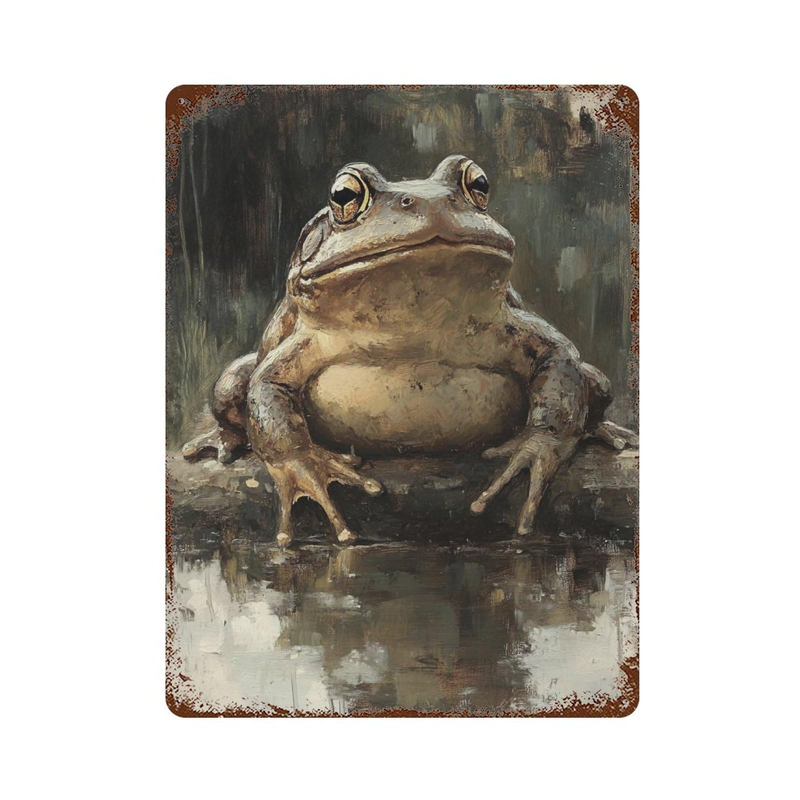Nature's Camouflage Frog in Shadows Rusty Metal Tin Sign 15.7"x11.8", Shabby Chic Decor for Garage, Bar And Workshop Decor
