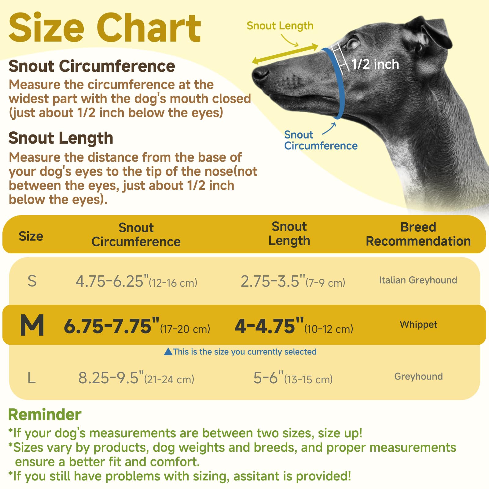 Mayerzon Greyhound – Muselière pour Chien Whippet – Muselière en Maille Souple pour éviter Les morsures excessives et Les mastications – Convient pour Le toilettage, la Promenade et Les visites chez