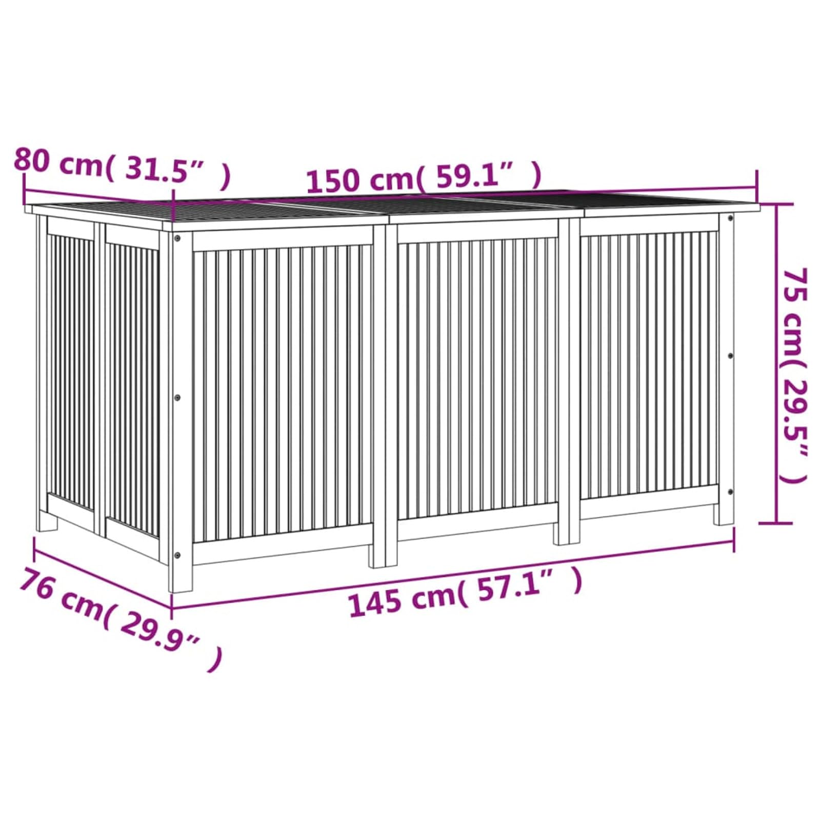IKAYAA Gartenbox Wasserdicht XXL Akazien-Massivholz Auflagenbox Wetterfest Kissenbox Werkzeugkasten Gerätebox Gartentruhe Holz 150 x 80 x 75 cm
