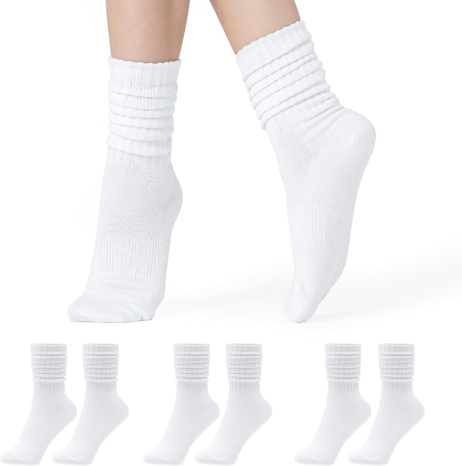 CoolMate Women's Scrunch Crew Socks, Slouchy Mid Calf Boot Socks, 3 Pairs Slouch Socks, US Size 6-10