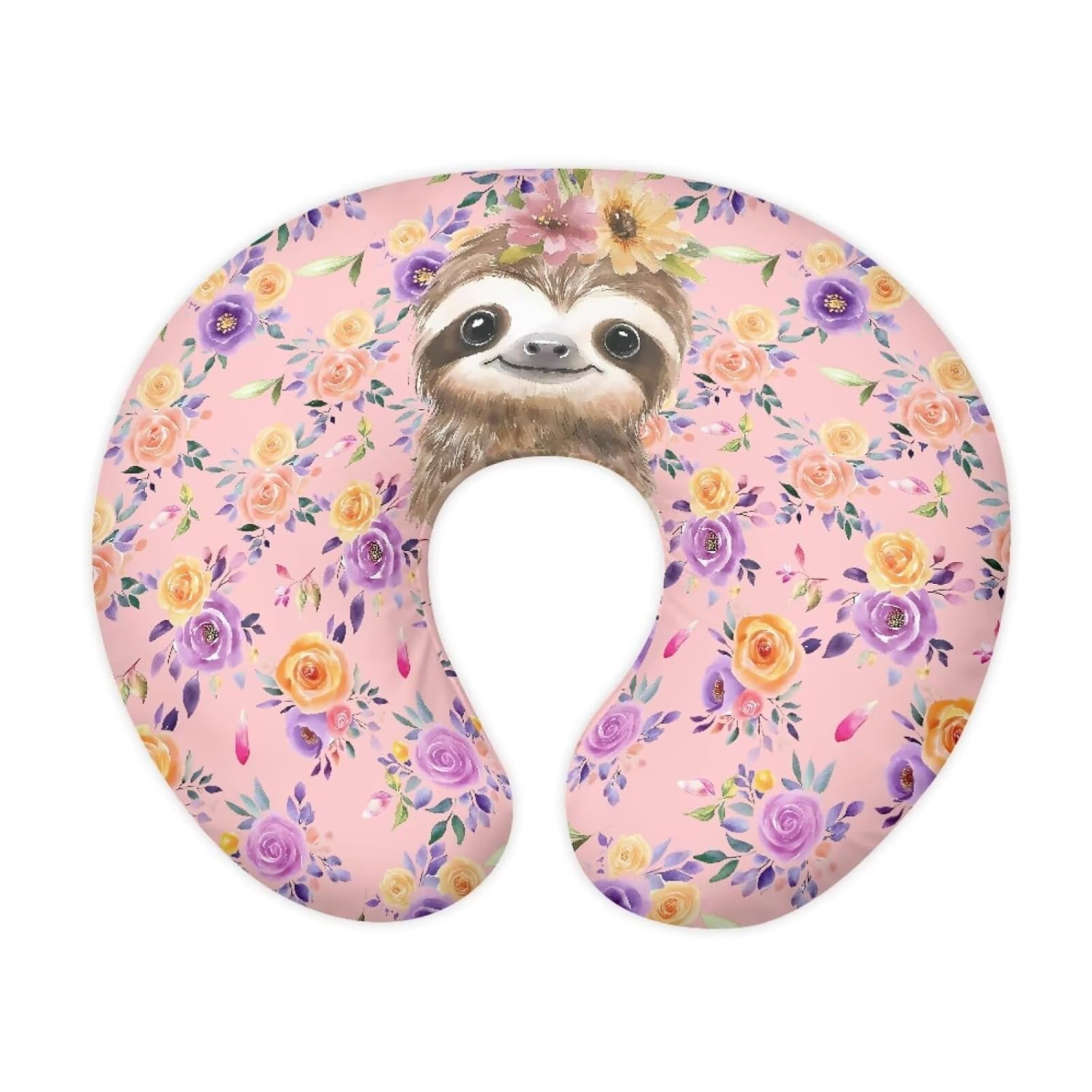 Jeiento Cartoon Sloth Nursing Pillow Cover Stretchy Removable Case for Breastfeeding Pillows Soft U-Shaped Pillows Decoration Covers Aesthetic Rose Flowers,Pink
