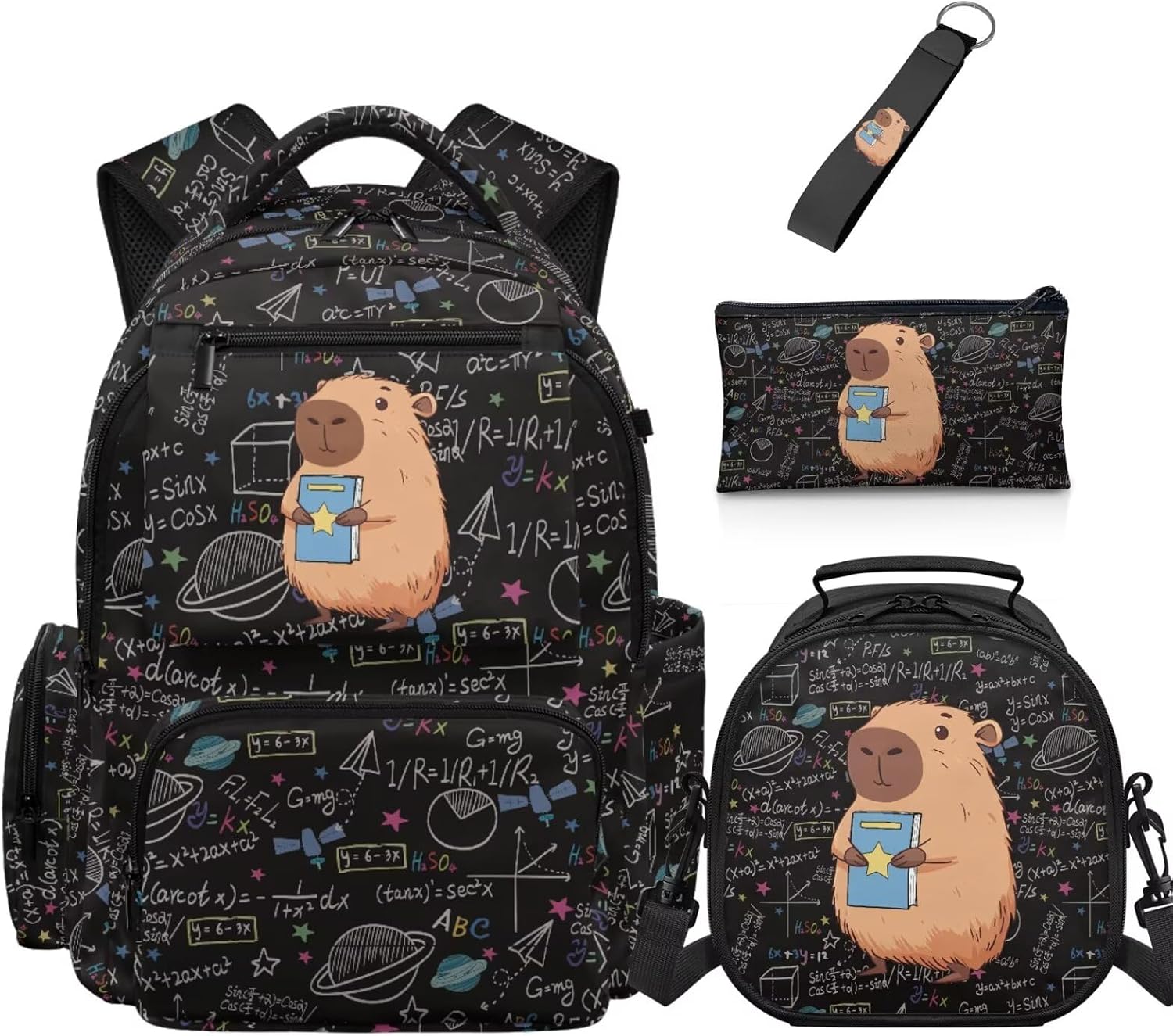 doginthehole Cute Cats Backpack for Girls Universe School Bag with Lunch Box 4 Piece Lightweight Girls Bookbag Ages 8-10 for Elementary School Preschool Kids 17inch Book Bags