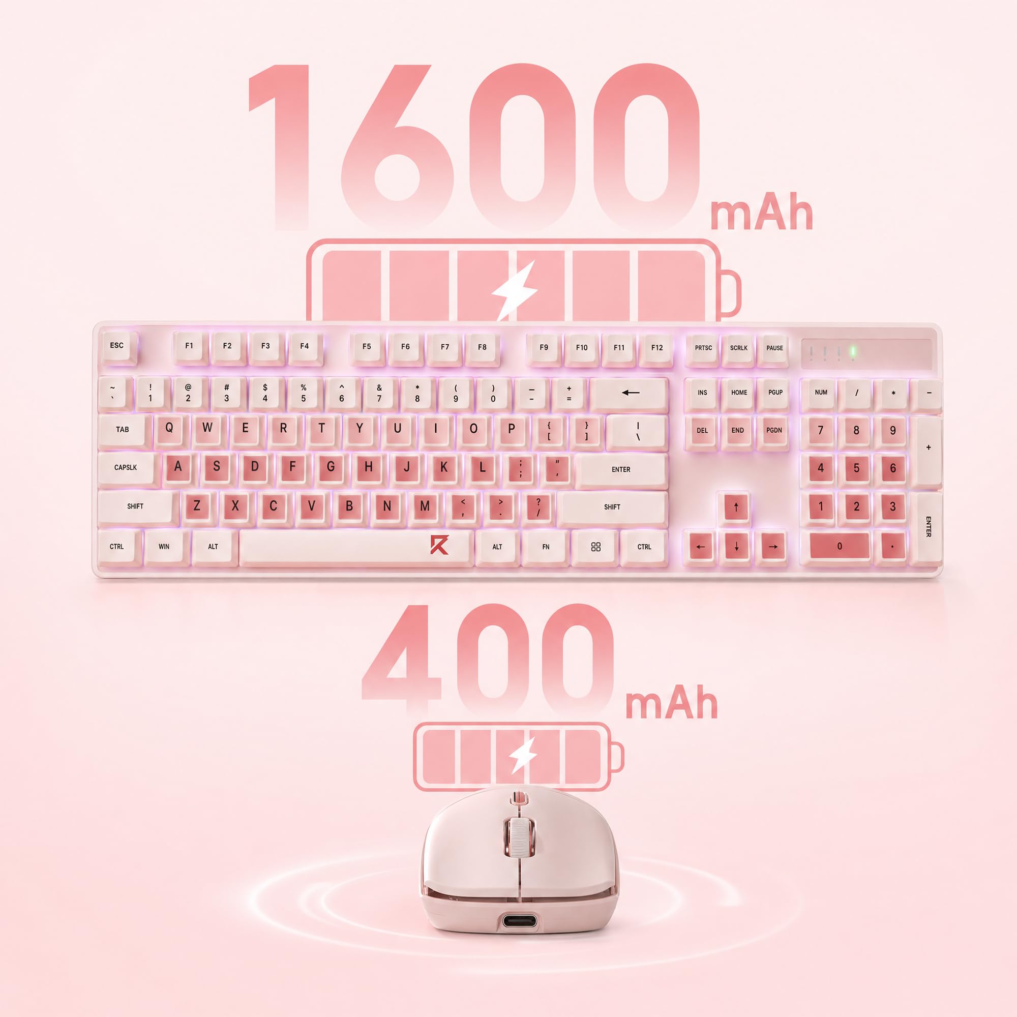 Redragon BS8531 Combo Teclado Ratón Inalámbrico 4000 dpi Rosa | Teclas Planas Mecánicas LED Blanco 3 Tonos Diseño Ergonómico Conexión 2.4 GHz