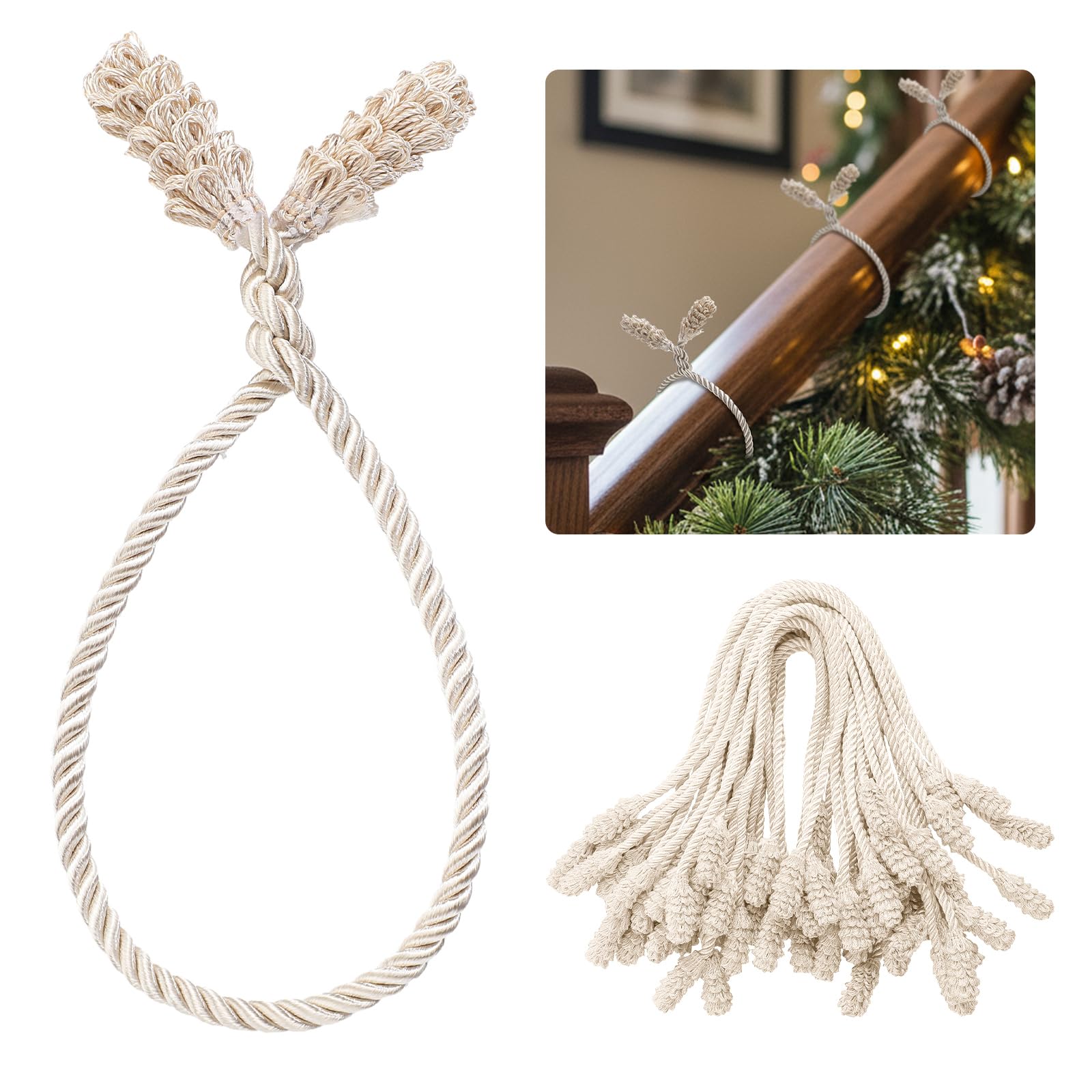 Shappy Ivory 24 Pieces Christmas Garland Banister Ties Christmas Decorative Reusable And Flexible Twist Ties For Garland, Banister Home Decoration (Ivory)