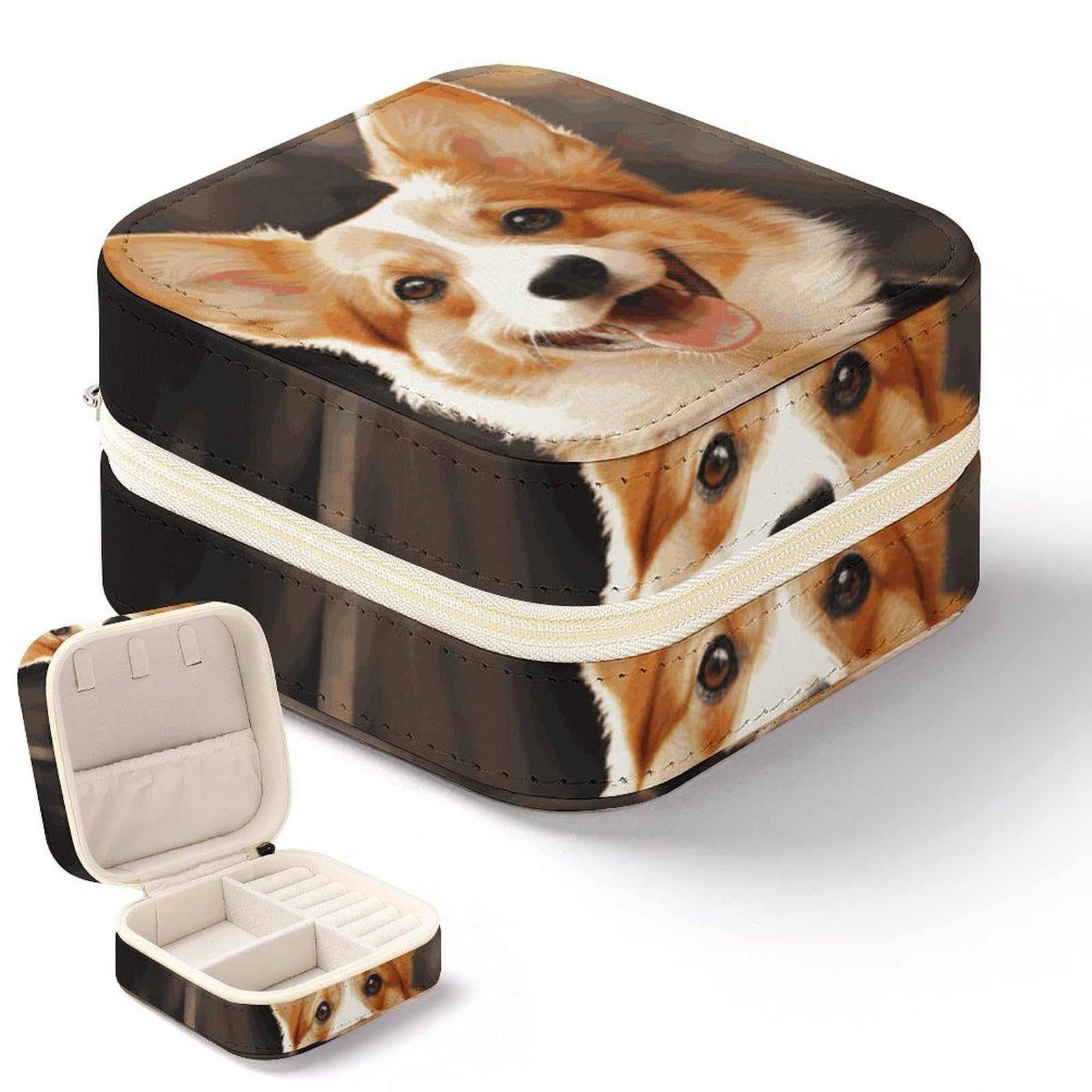Boîte à bijoux de voyage Corgi pour organiser vos bagues en déplacement