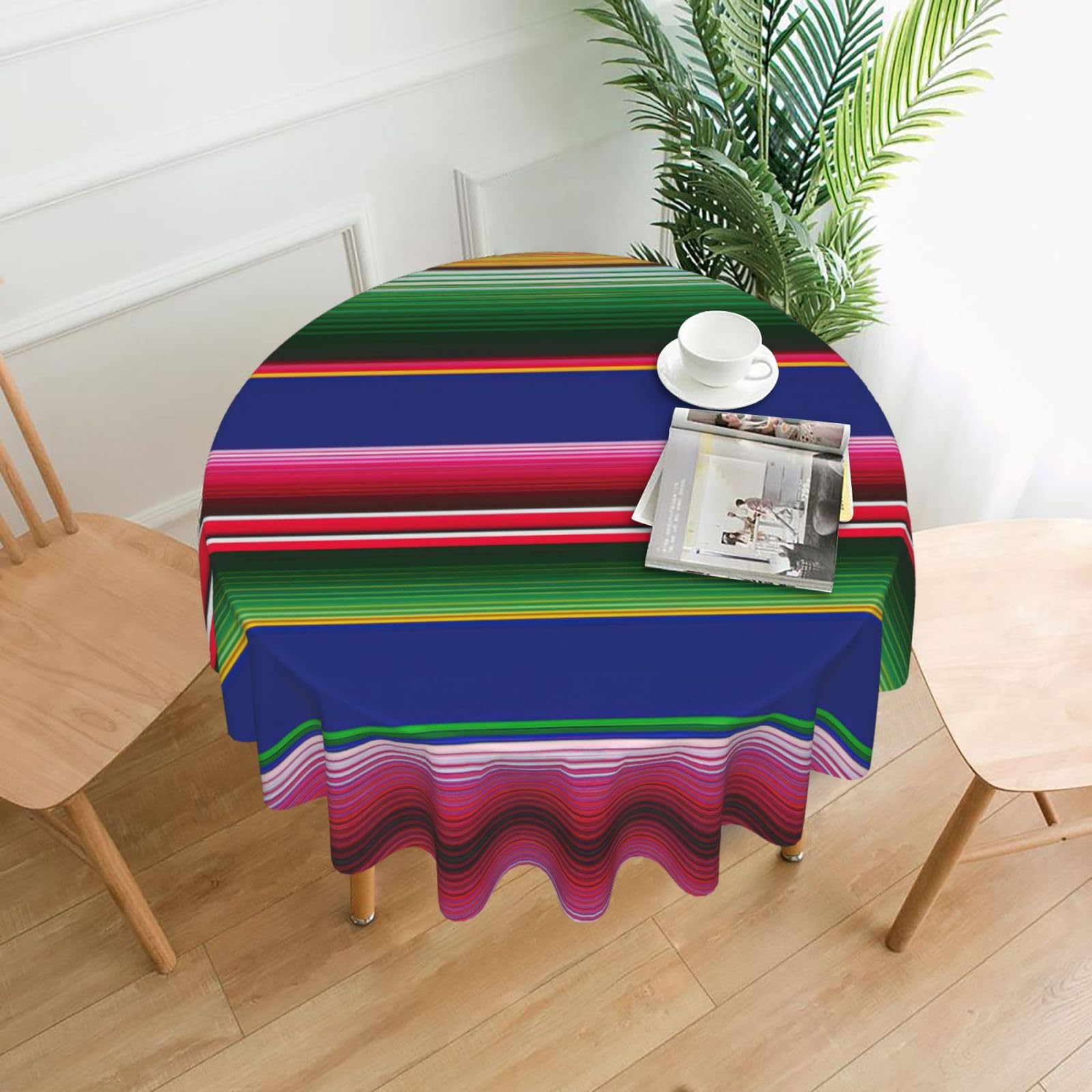 SDEGTHO Colorful Mexican Stripes Print Modern Retro Round Tablecloth 60in Polyester Fabric Cover for Party Dining Table Washable
