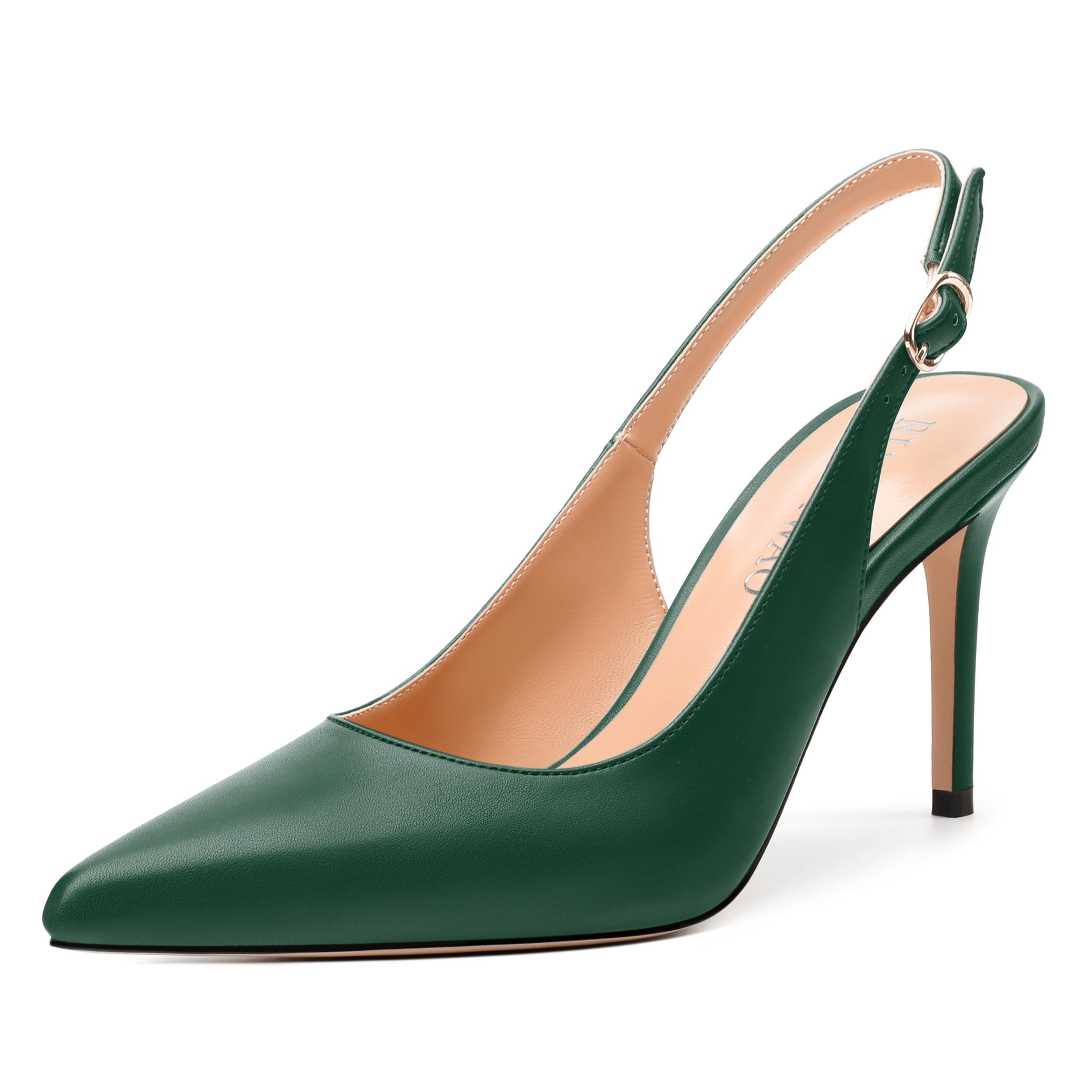 RLYGHWAO Womens Fashion Pumps with Slingback Buckle, Pointed Toe High Heels, Solid Matte Shoes for Women 3.3 inch