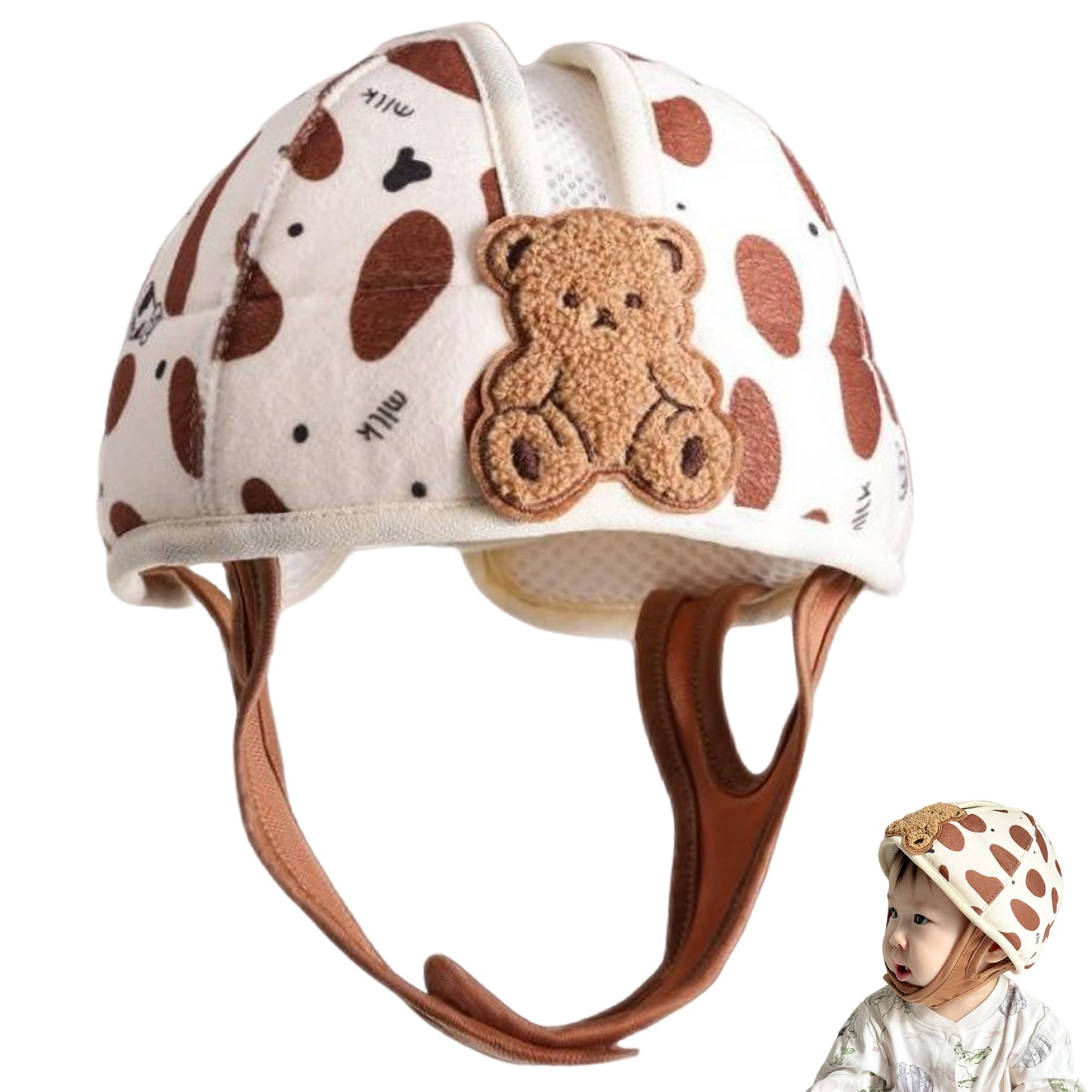 Baby Safety Helmet, Breathable Baby Head Protector for Crawling and Walking, Anti-Collision Lightweight Expandable Adjustable Thickened Helmet, Coffee Bear