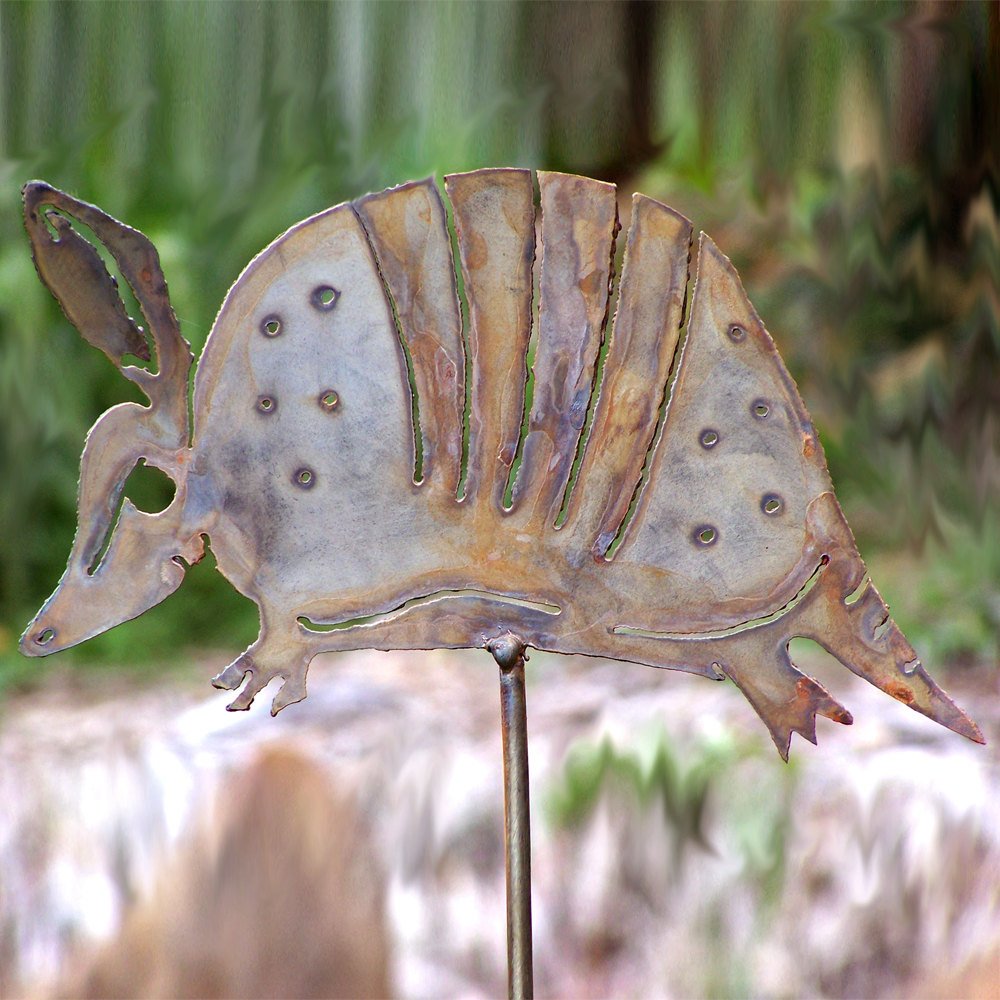 Armadillo metal stake - Metal armadillo yard art - Southwestern armadillo ornament garden stake - Armadillo flower bed art