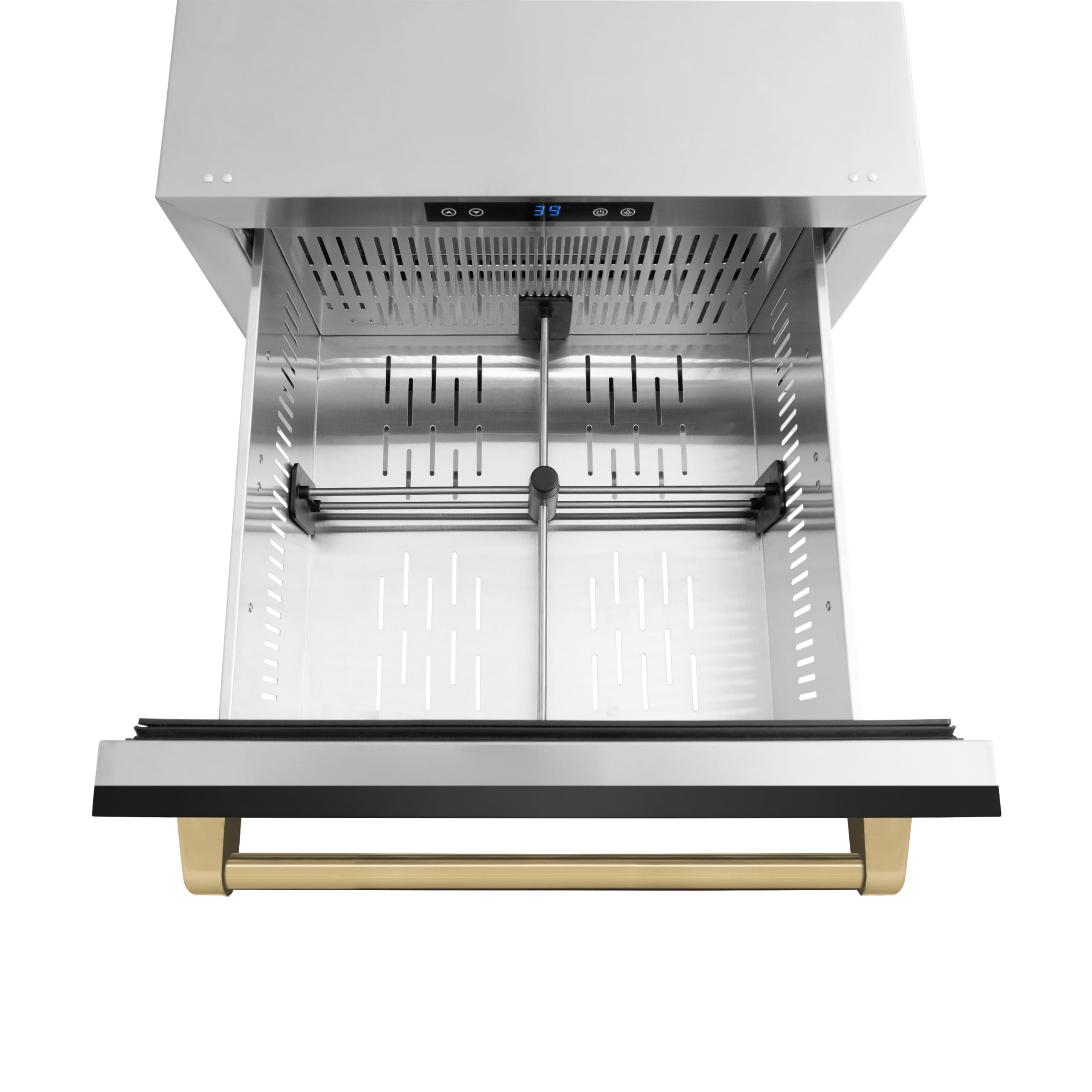 ZLINE Autograph Edition 24 in. Touchstone 168 Can Outdoor-Rated Dual Refrigerator Drawer with Black Stainless Steel Doors and Champagne Bronze Handles (RDSOZ-BS-24-CB) on Fridge.com
