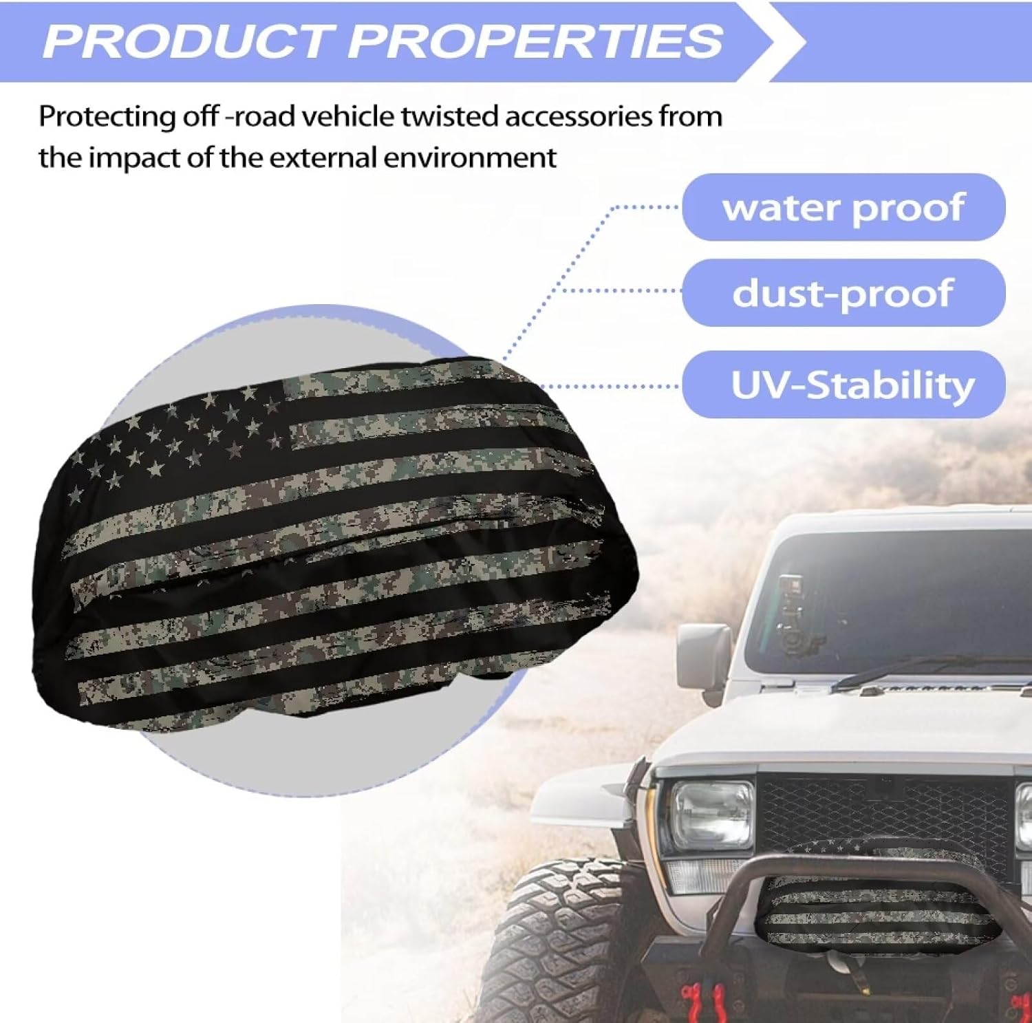 American Flag Winch Cover Universal Winch Protection Cover, Dust-Proof Winch Protective Cover for Indoor Outdoor 8500-17500 lbs