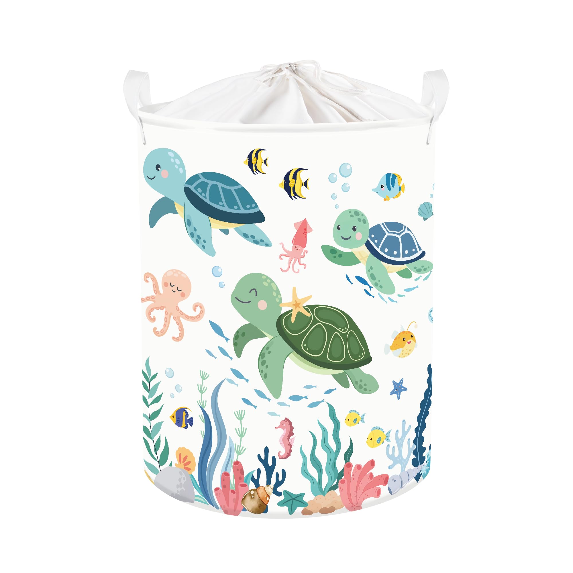 Clastyle Sea Animal Baby Laundry Hamper Crabs Book Storage Basket for Bathroom Parent Storage Box to Organize Toy Clothes, Green Turtle, 36x45 cm