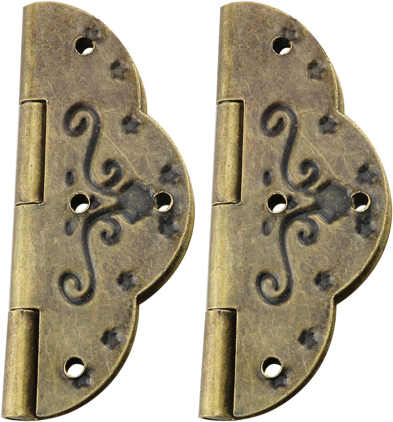 HJ Garden 2PCS Antique Bronze Iron Decorative Hinges Antique Oval Embossed Hinges for Wooden Jewelry Box Case (Bronze) image 4