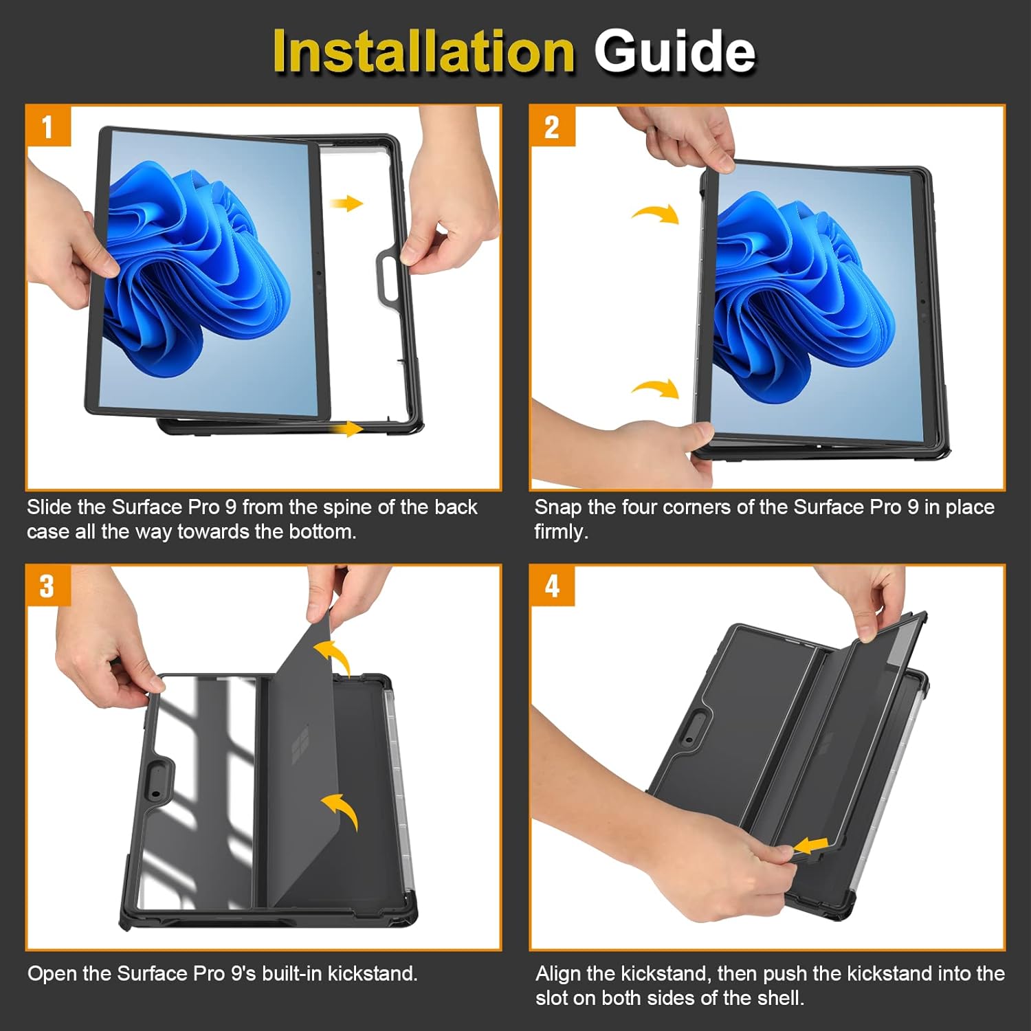Fintie Hard Case for 13 Inch Microsoft Surface Pro 11/10/9 - Shockproof Folio Rugged Cover with Clear Transparent Back Shell Compatible with Type Cover Keyboard, Black - Image 9